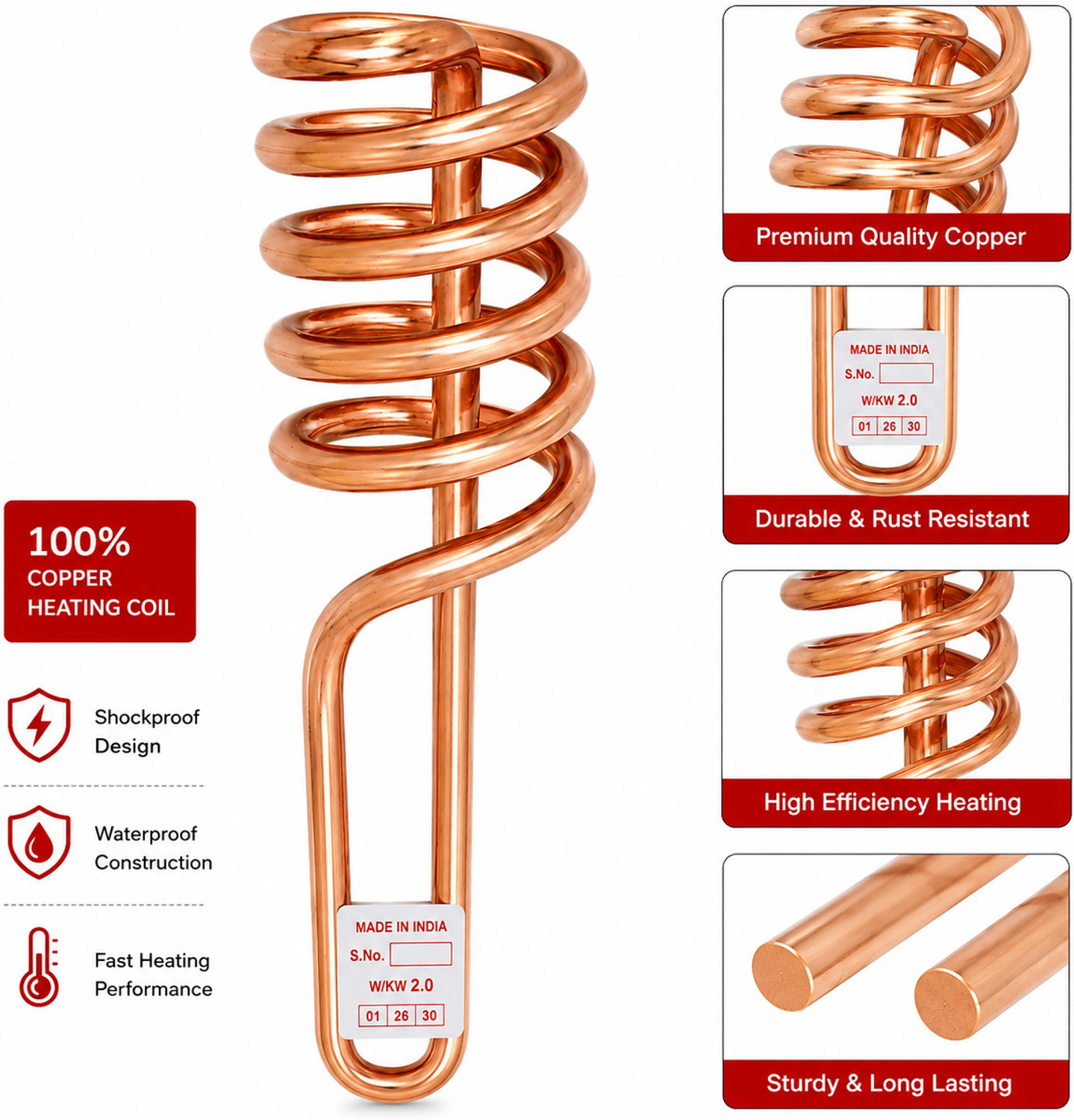 Image of BESTHOT 2000W Immersion Water Heater Rod | Shock Proof | Double ISI Certified 2000 W Shock Proof Immersion Heater Rod (Water)