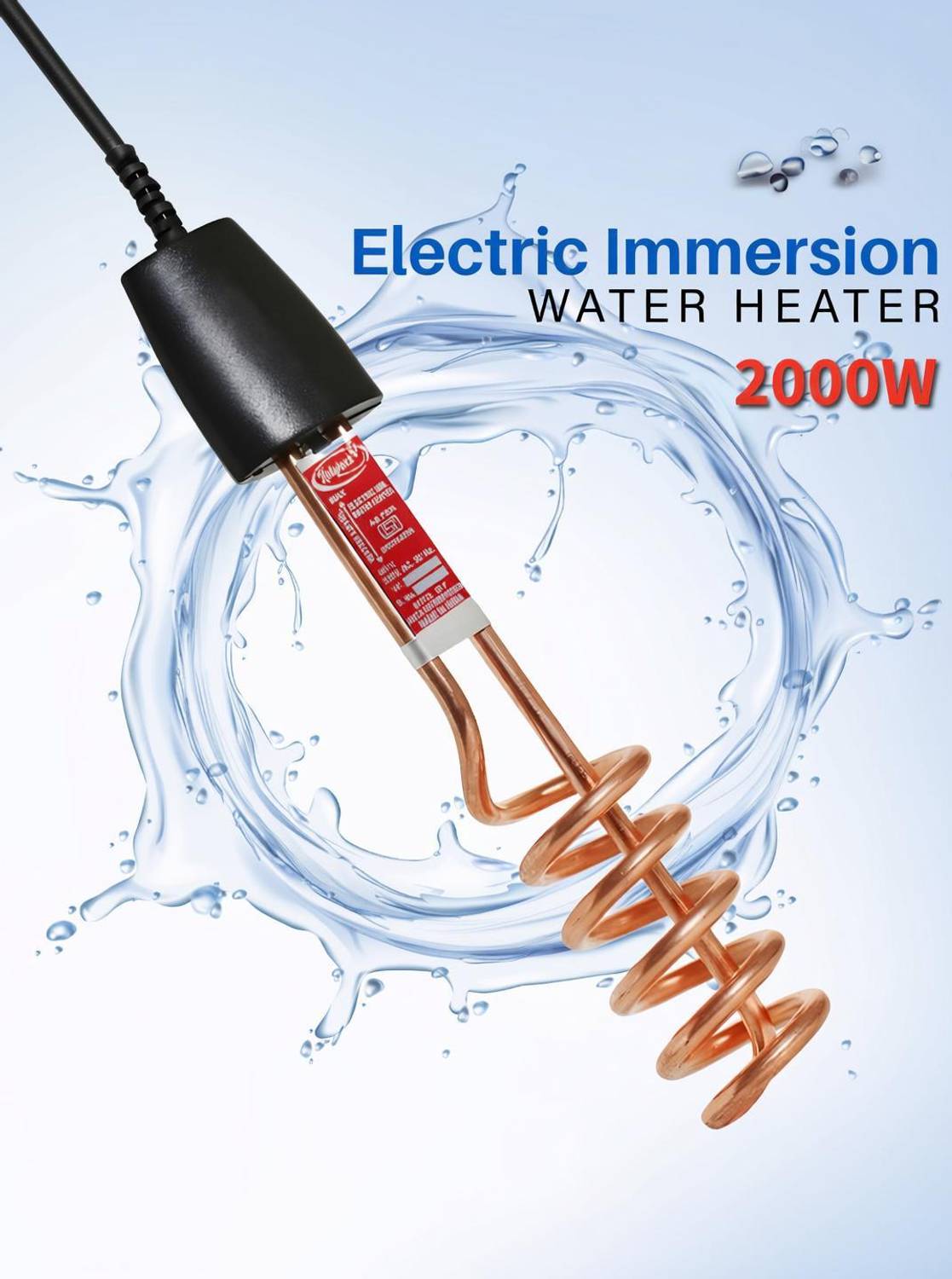 hollyhock Deluxe Black Portable 2000 W Shock Proof Immersion Heater Rod