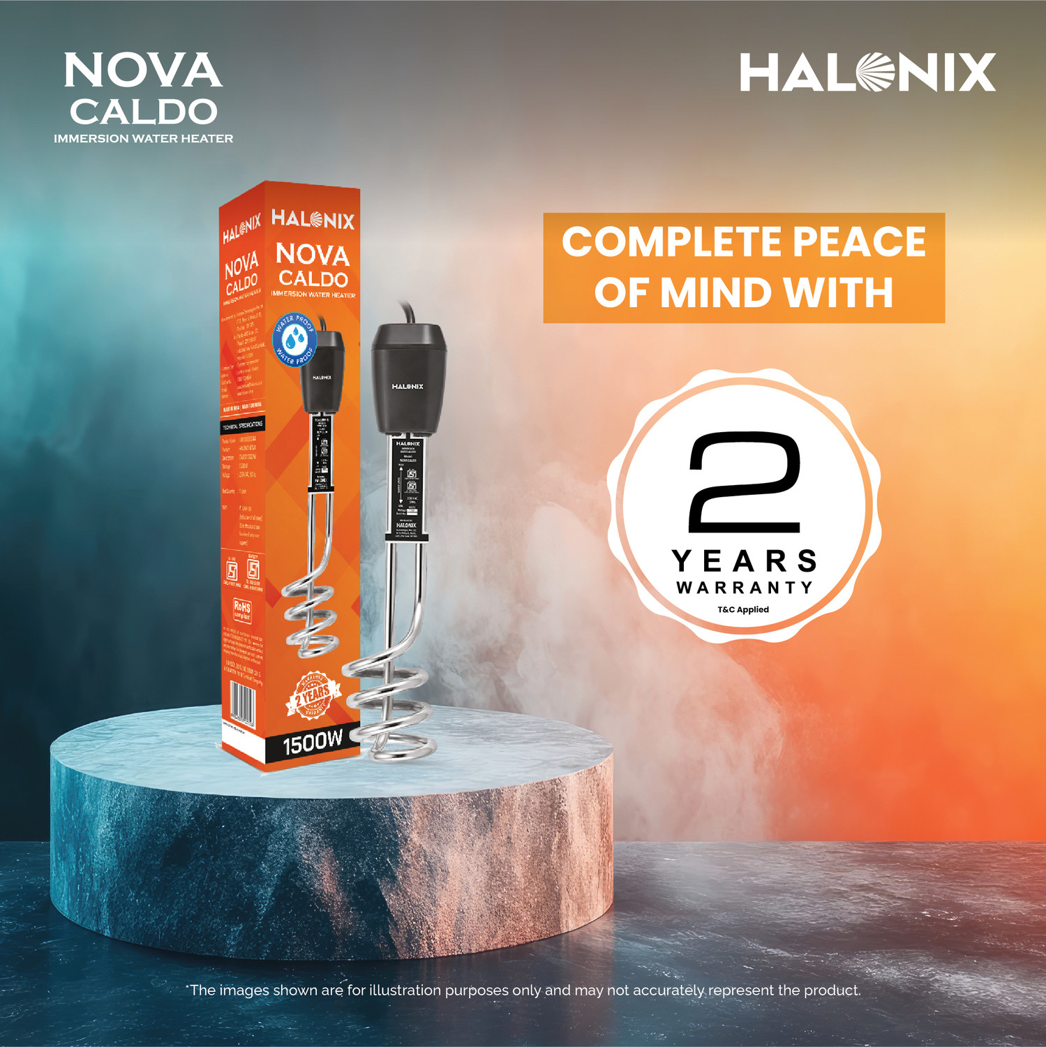 Image of HALONIX Nova CALDO 1500W Water Proof 1500 W Shock Proof Immersion Heater Rod