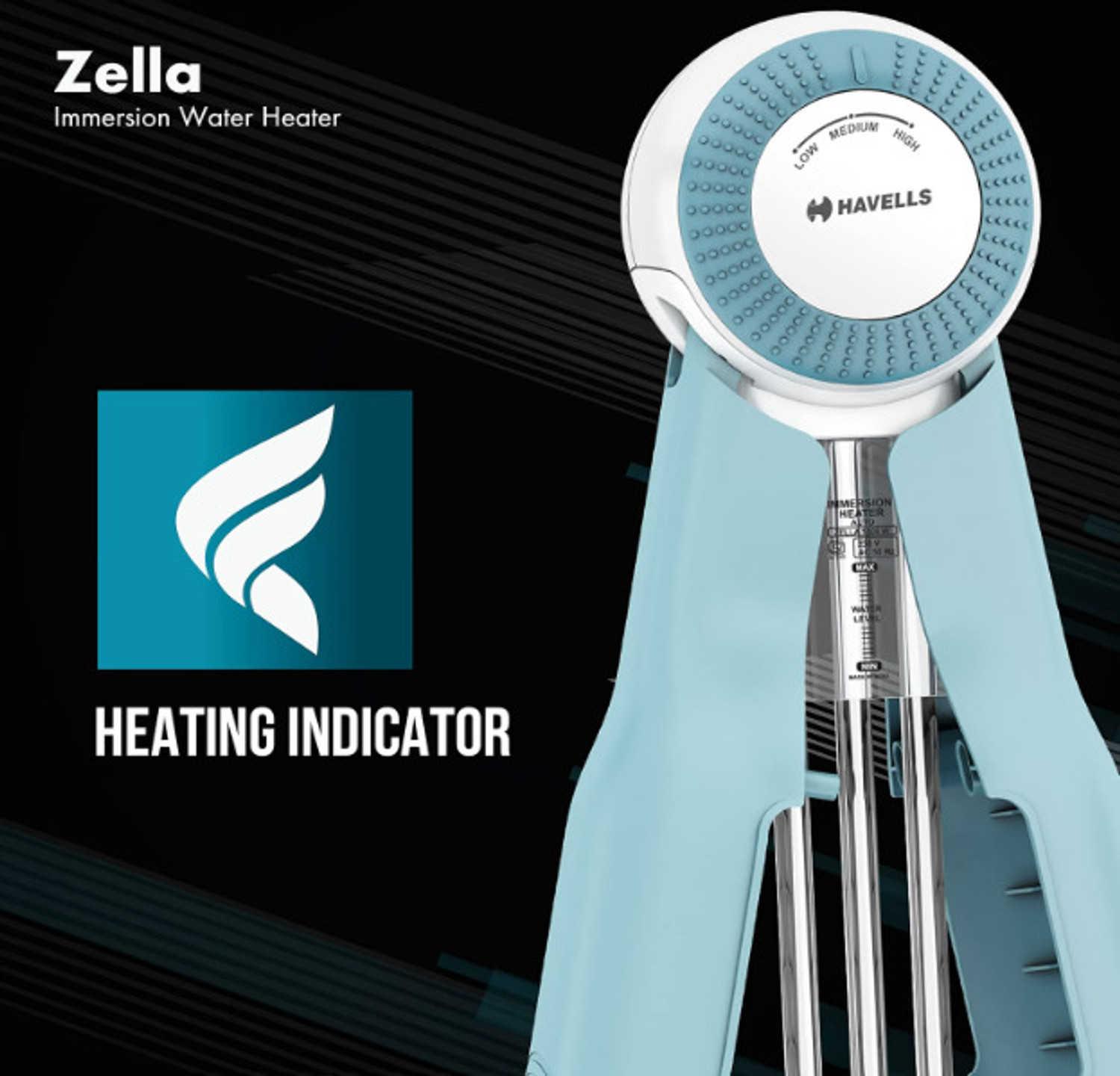 Image of HAVELLS Plastic Zella Automatic Cut-Off,Safe Operation Pack 1 1500 W Immersion Heater Rod (Water)