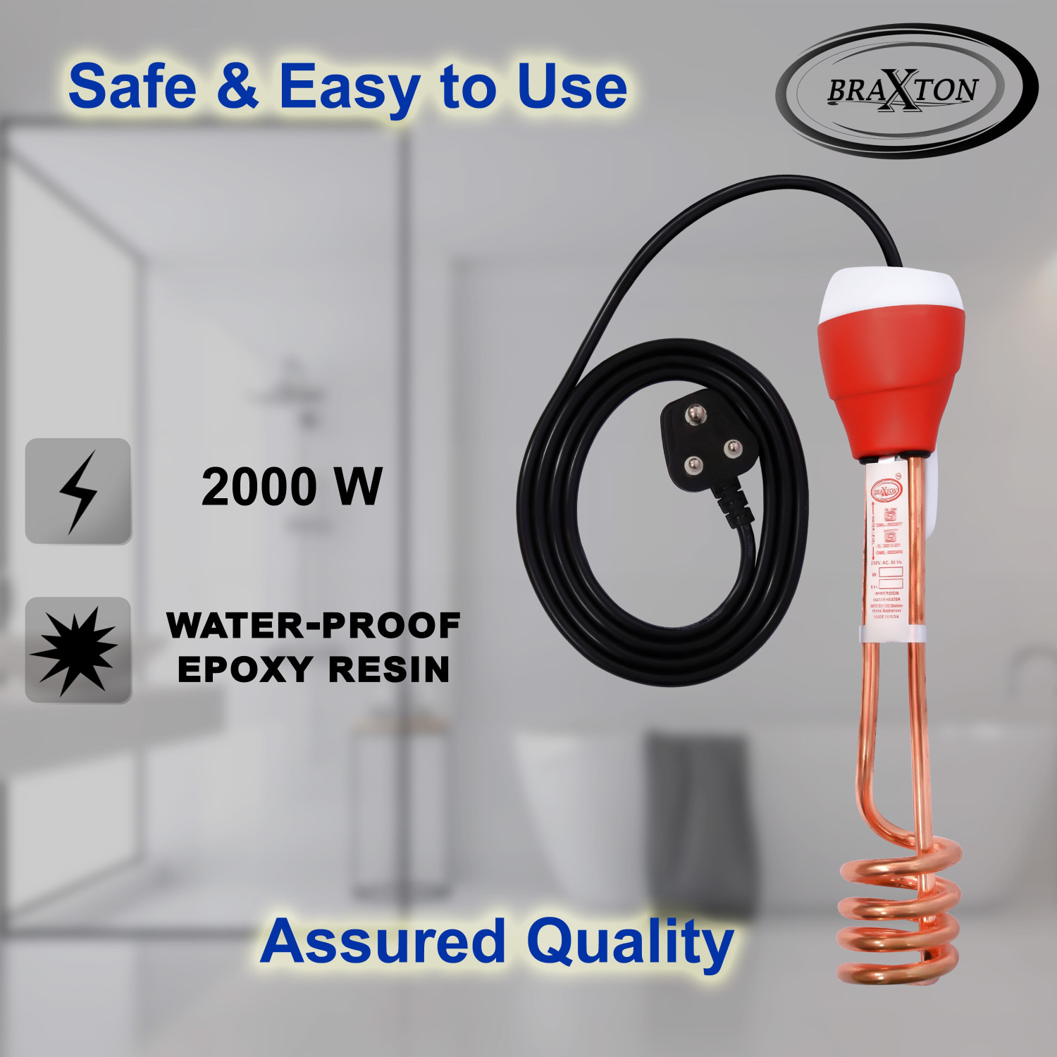Image of Braxton ISI Certified Water-Proof Copper Red SRC-202 2000 W Shock Proof Immersion Heater Rod