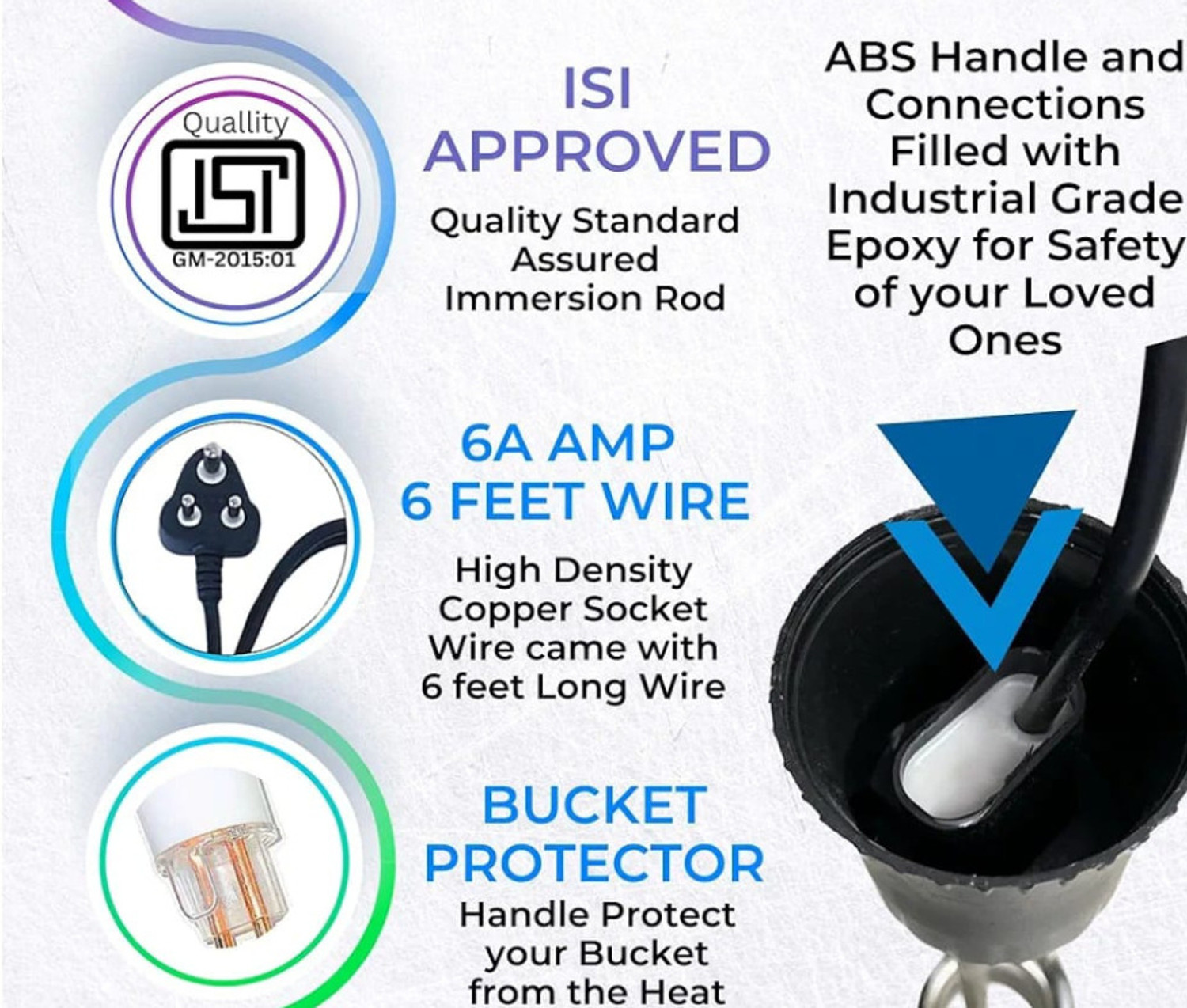 Image of BESTHOT shock proof body|Heavy copper element|With Bucket clip| ISI certified 1500 W Shock Proof Immersion Heater Rod