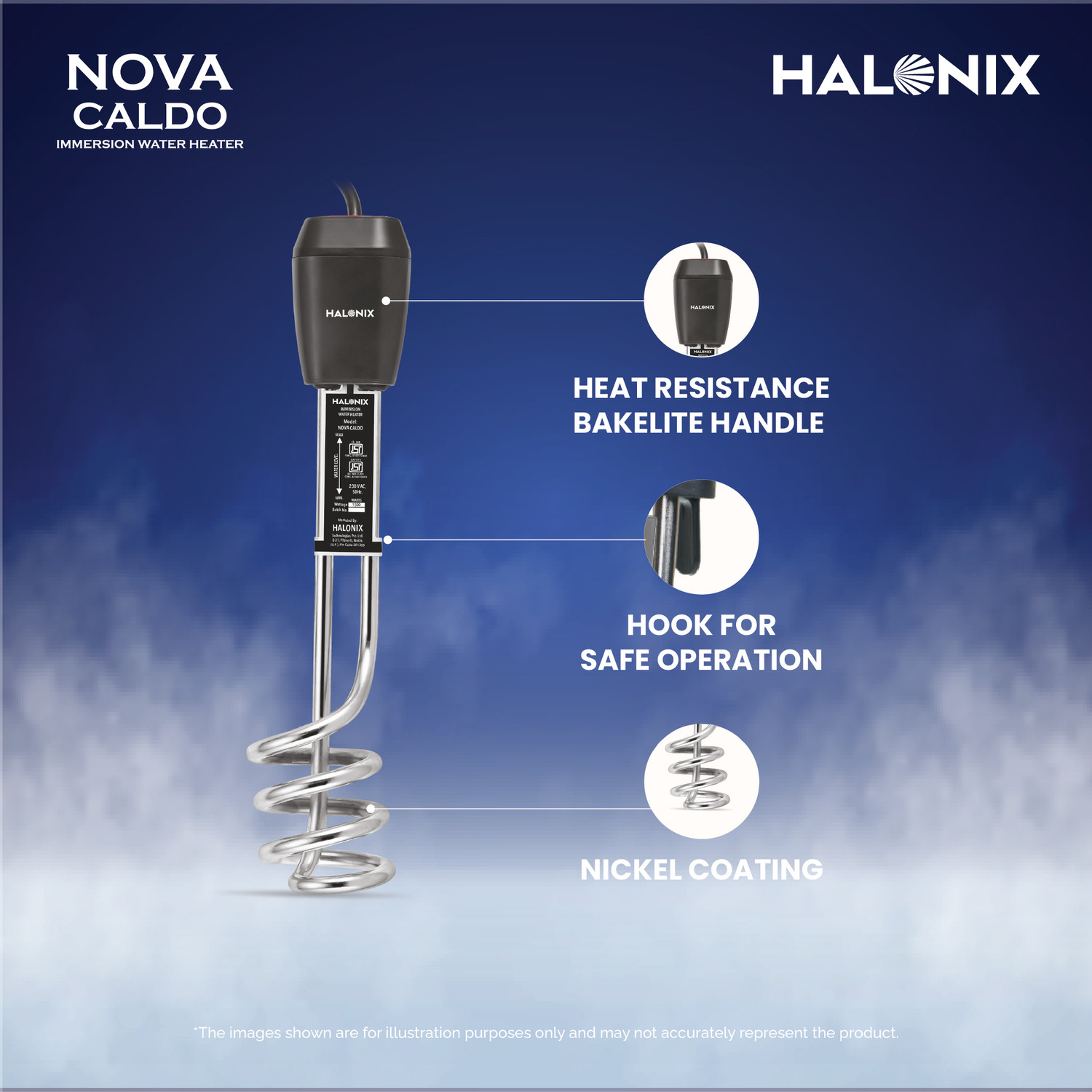 Image of HALONIX Nova CALDO 1500W Water Proof 1500 W Shock Proof Immersion Heater Rod