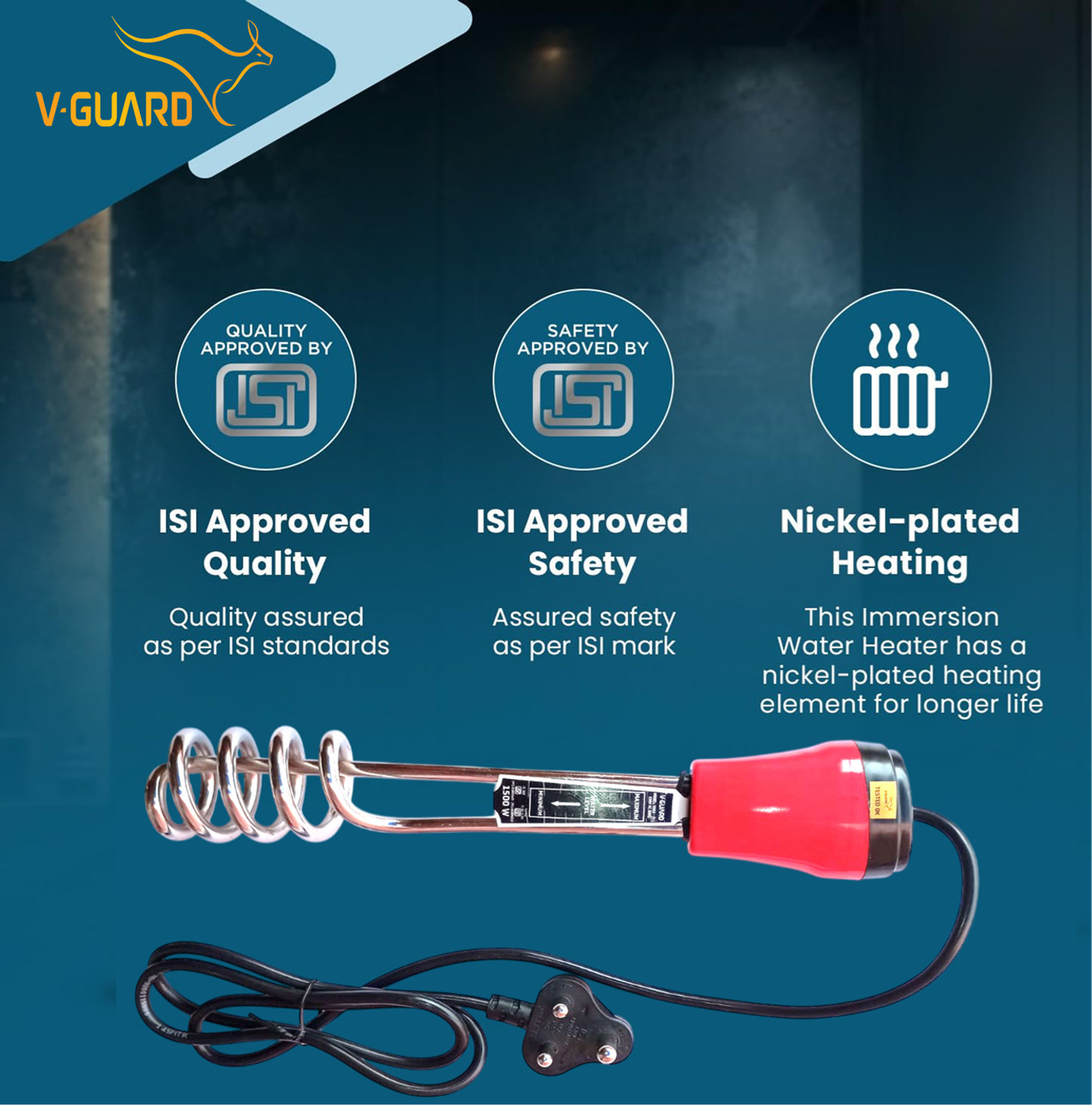 Image of V-Guard VIMH-251 Waterproof 1500 W Shock Proof Immersion Heater Rod