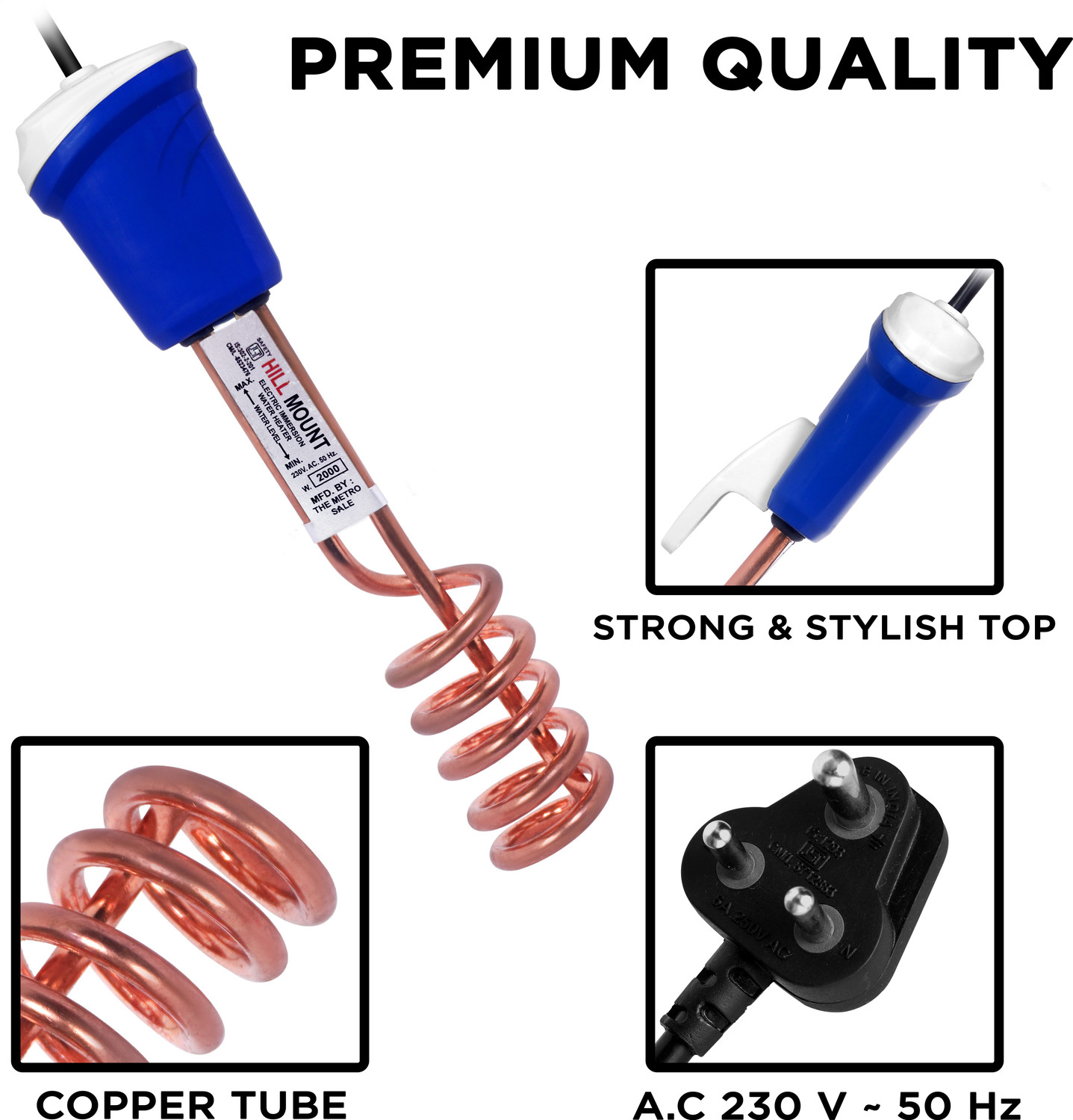 Image of HILL MOUNT ISI Mark Shock-Proof & Water-Proof HME03 Copper 2000 W Shock Proof Immersion Heater Rod