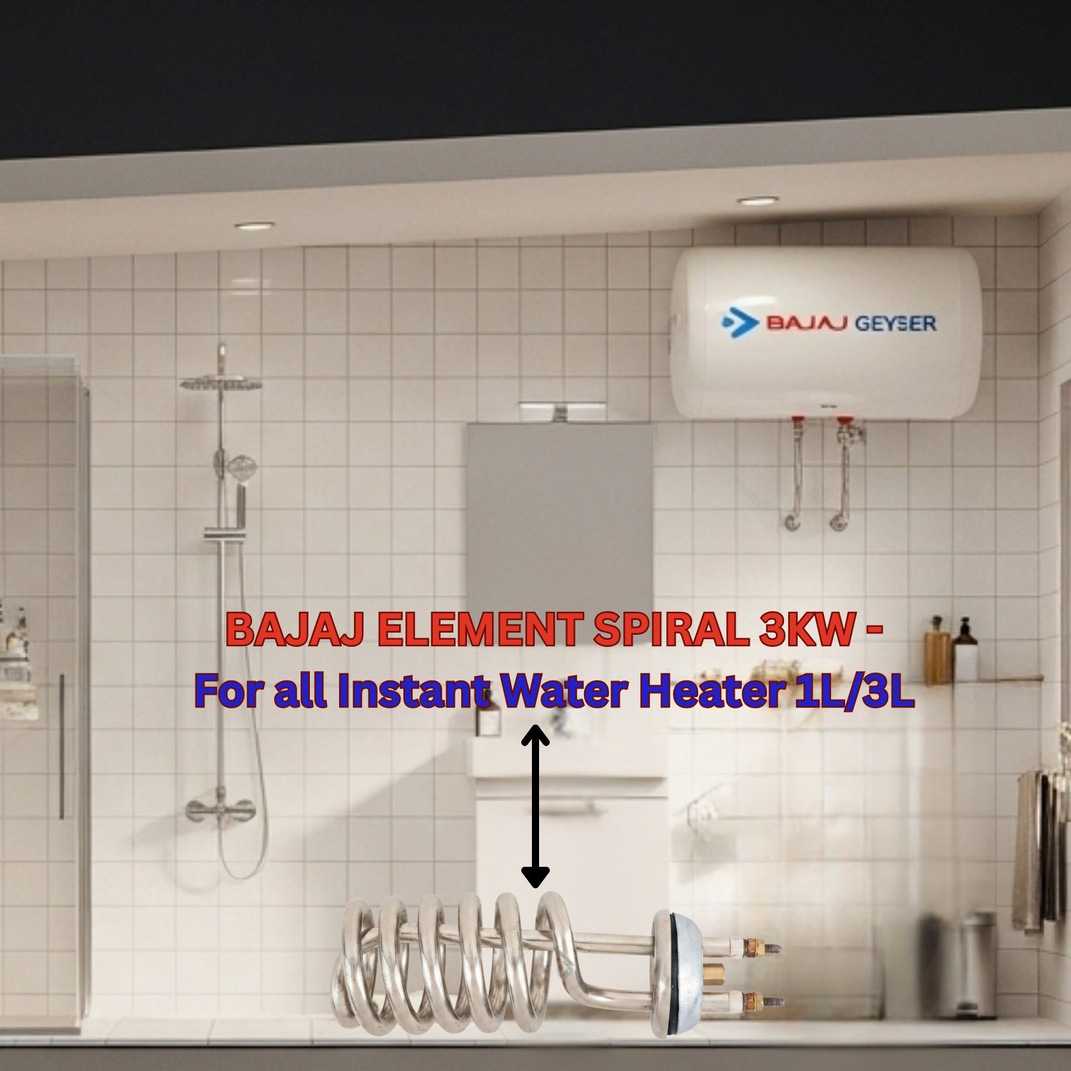 Image of BAJAJ Instant Geyser Heating Element (3 KW, Spiral Type) 3000 W Immersion Heater Rod
