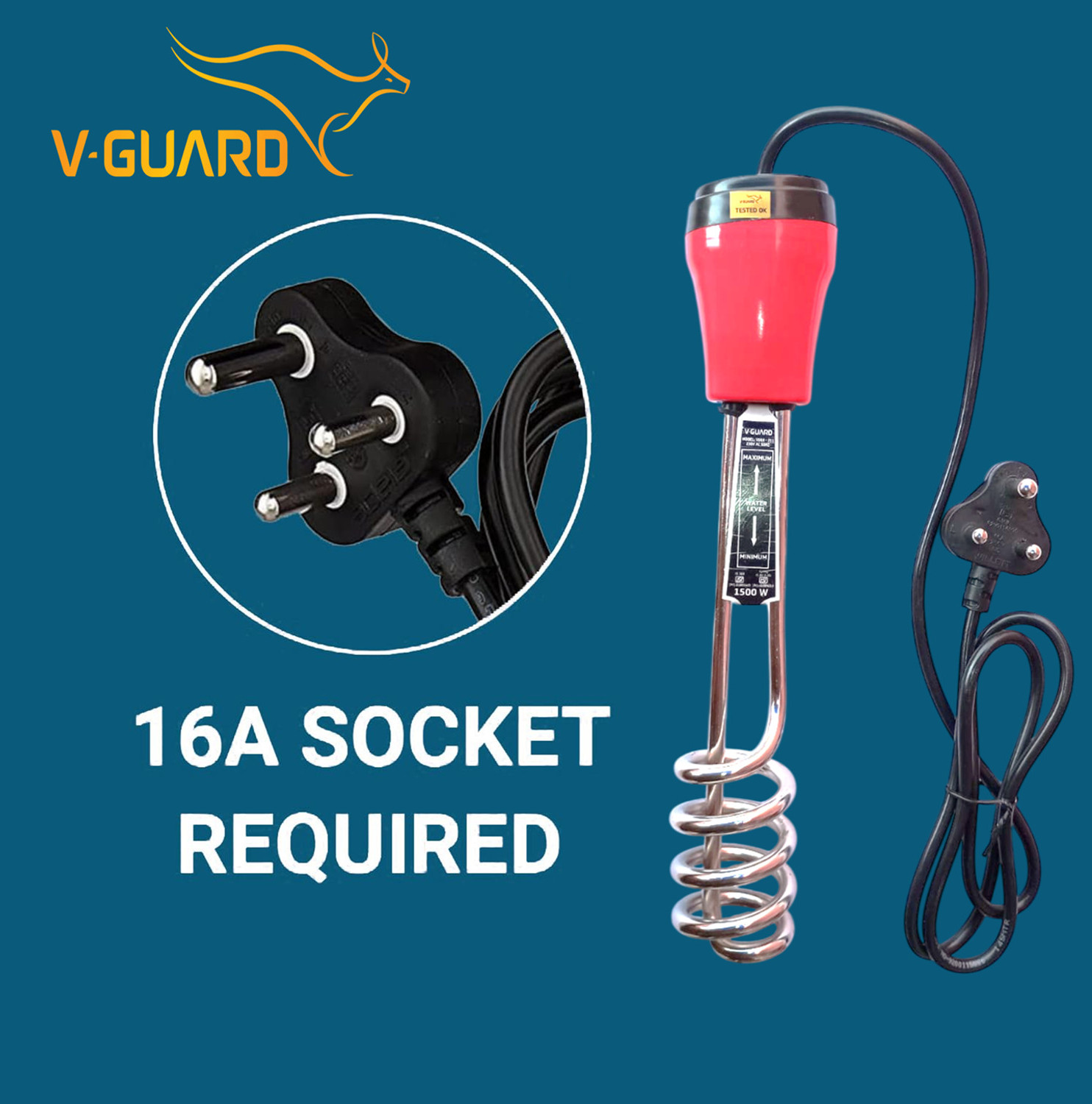 Image of V-Guard VIMH-251 Waterproof 1500 W Shock Proof Immersion Heater Rod