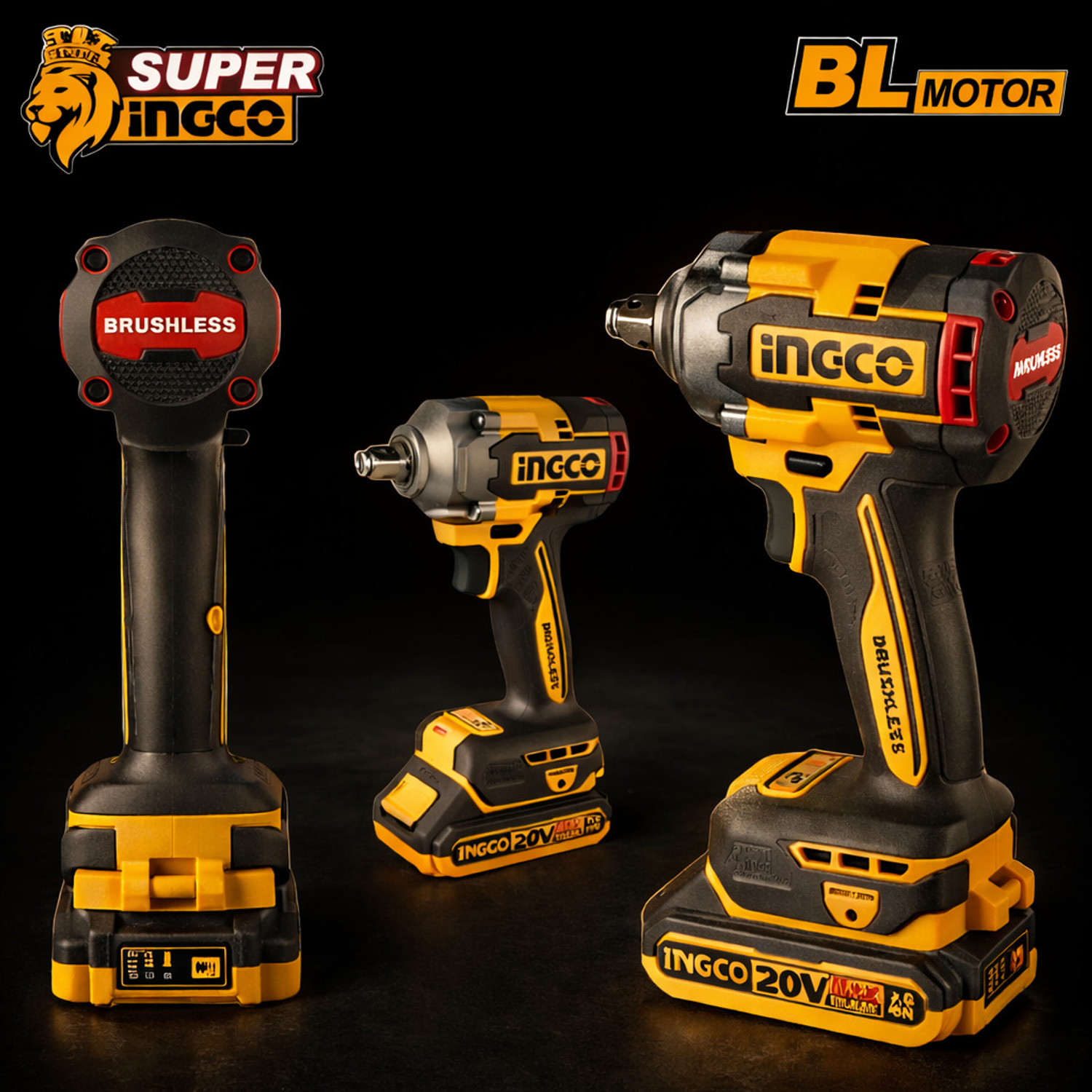 Image of INGCO 20V Cordless Brushless Impact Wrench 405Nm with 2.0Ah Batteries & Combo Kit Cordless Impact Wrench
