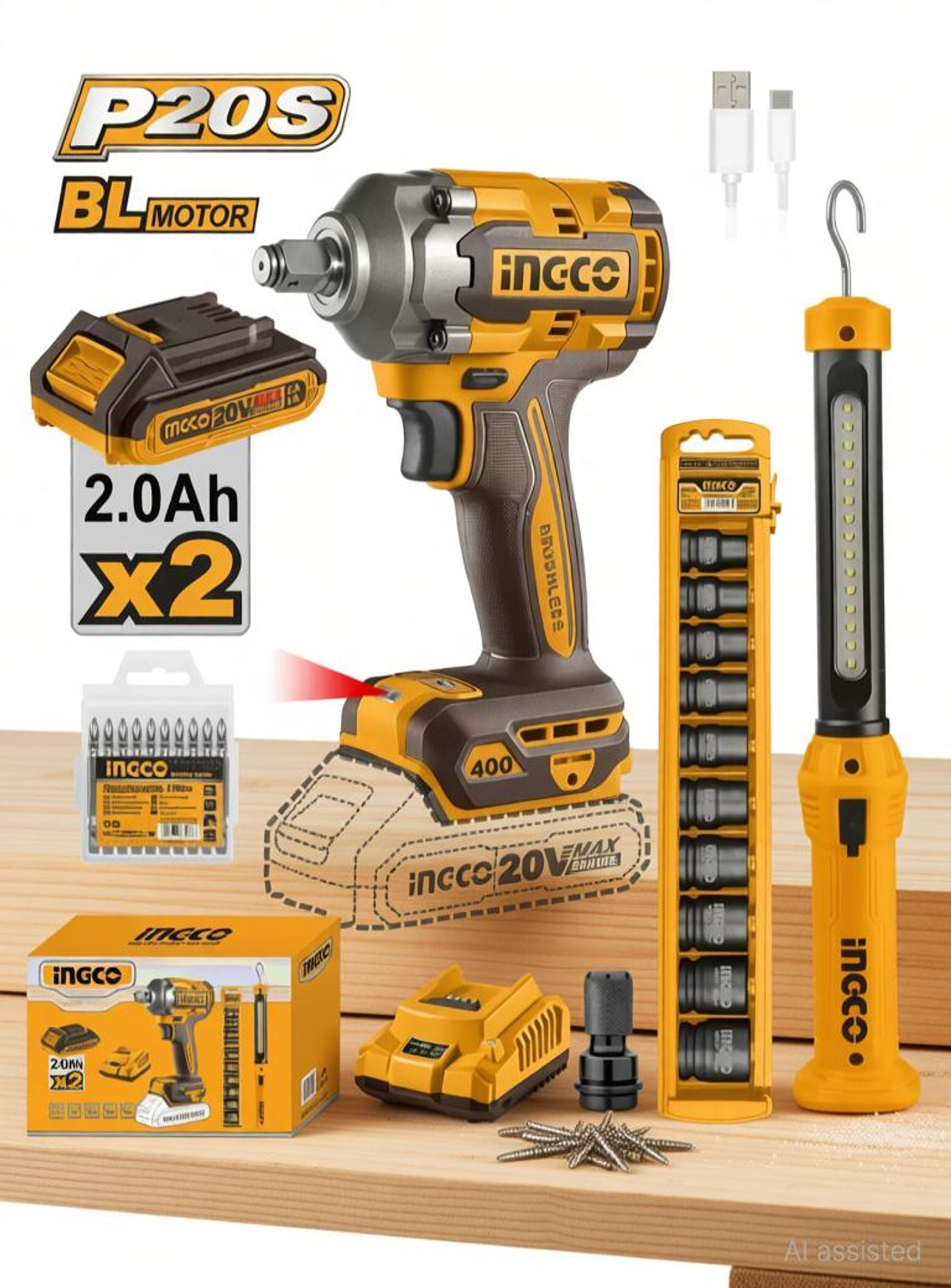Image of INGCO Cordless 2 pcs combo kit Cordless Impact Wrench