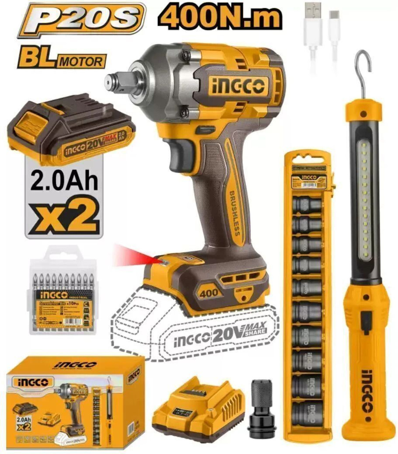 Image of INGCO Cordless 2 pcs combo kit Cordless Impact Wrench