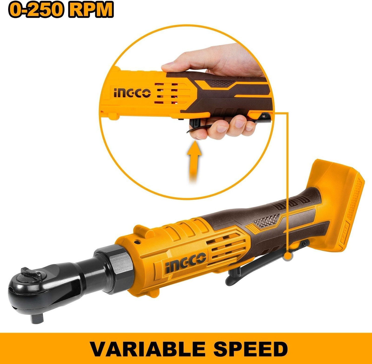 Image of INGCO Cordless Combo Kit 65 NM Ratchet Wrench, Led Work Lamp & 500 NM Cordless Impact Wrench