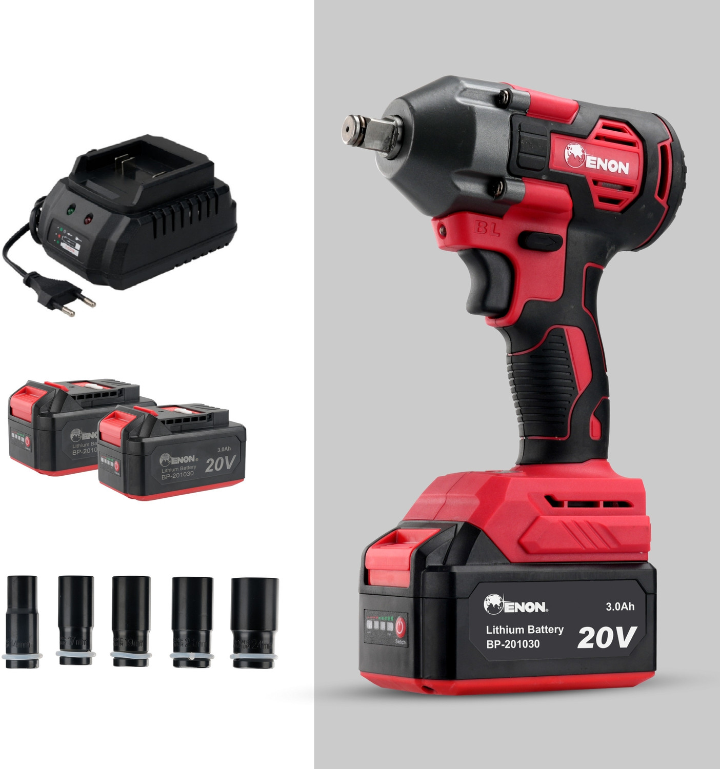 Image of Enon XE-BL2032 20V Cordless Impact Wrench, 410Nm Torque, Powerful Motor, 2 Batteries Cordless Impact Wrench
