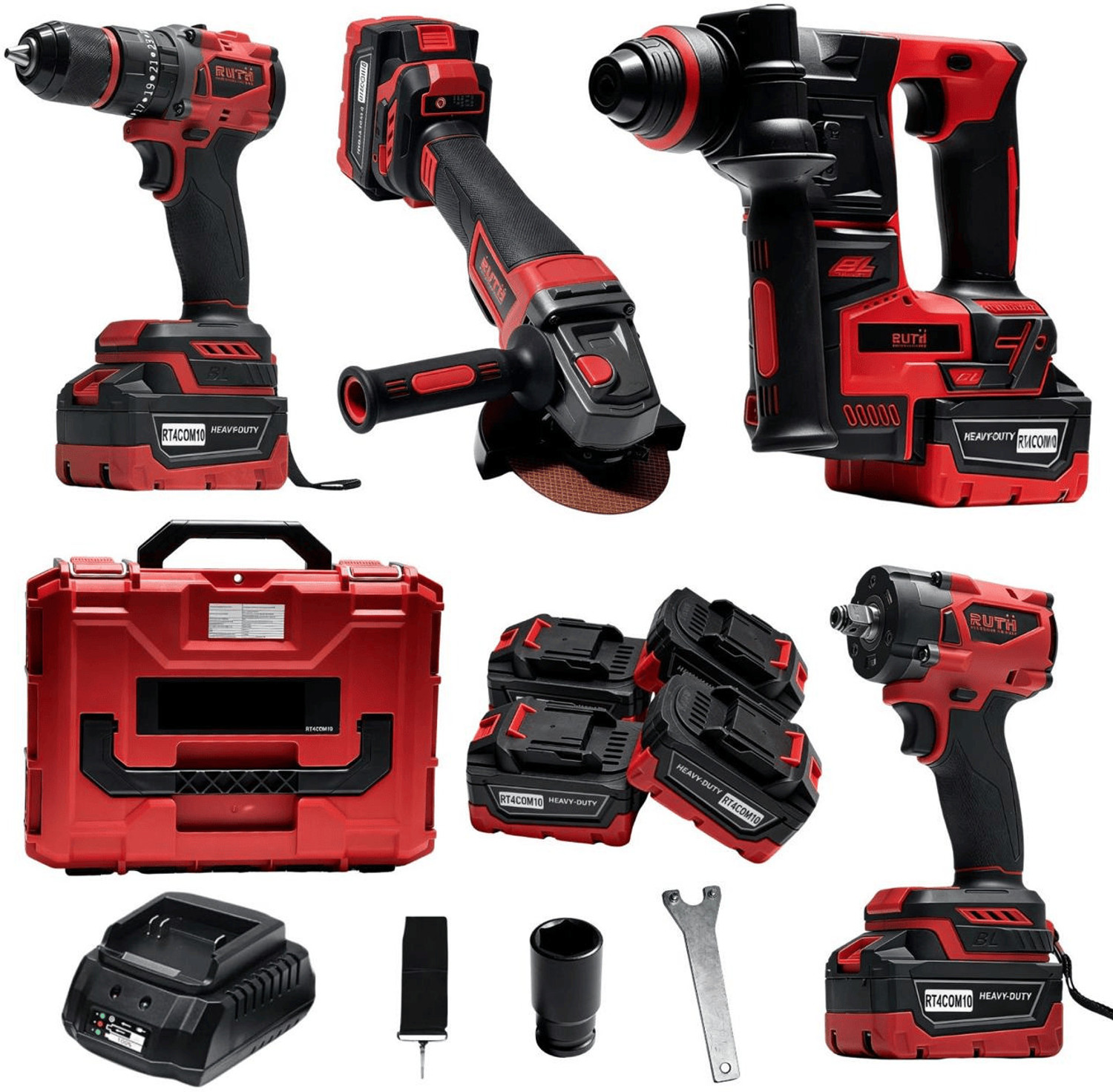 Image of Hakimi 4PCS CORDLESS COMBO KIT BL MOTOR IMPACT DRILL ANGLE GRINDER HAMMER DRILL 26MM Cordless Impact Wrench