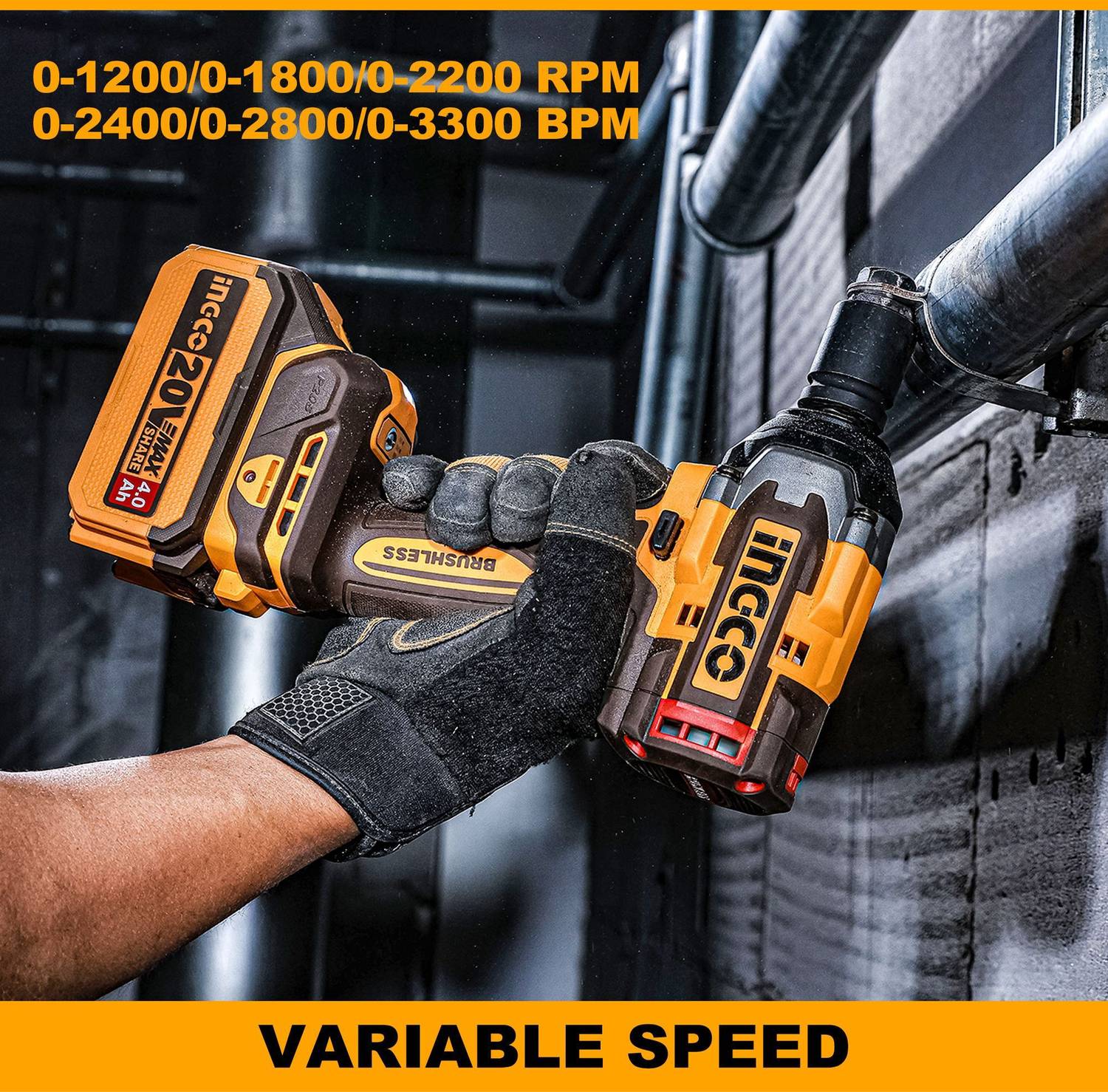 INGCO CIWLI2050 20V Cordless Impact Wrench 500Nm 3-Speed 2x4Ah Battery - Image 4