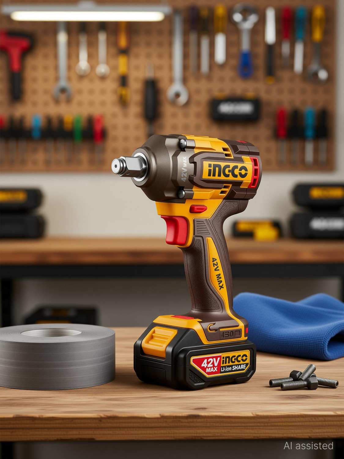 Image of INGCO 42V Brushless Cordless Impact Wrench 460Nm with 1 Battery and Charger Cordless Impact Wrench