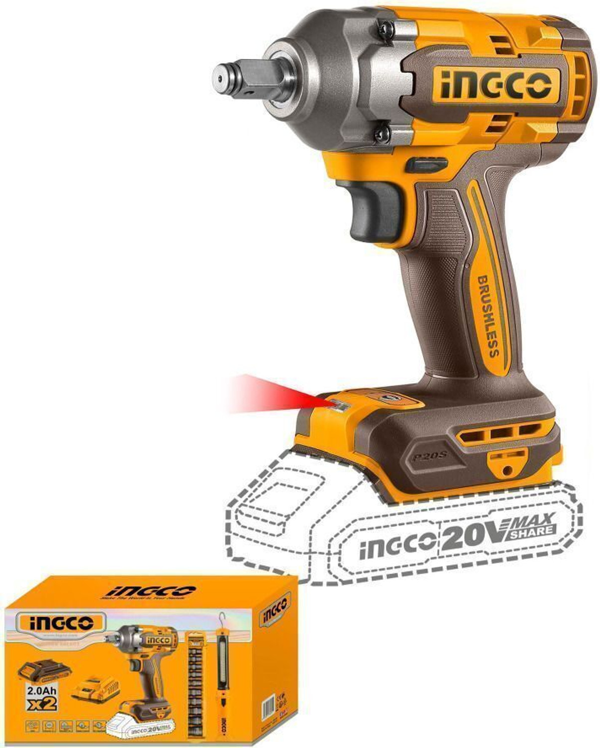 Image of INGCO Cordless 2 pcs combo kit Cordless Impact Wrench