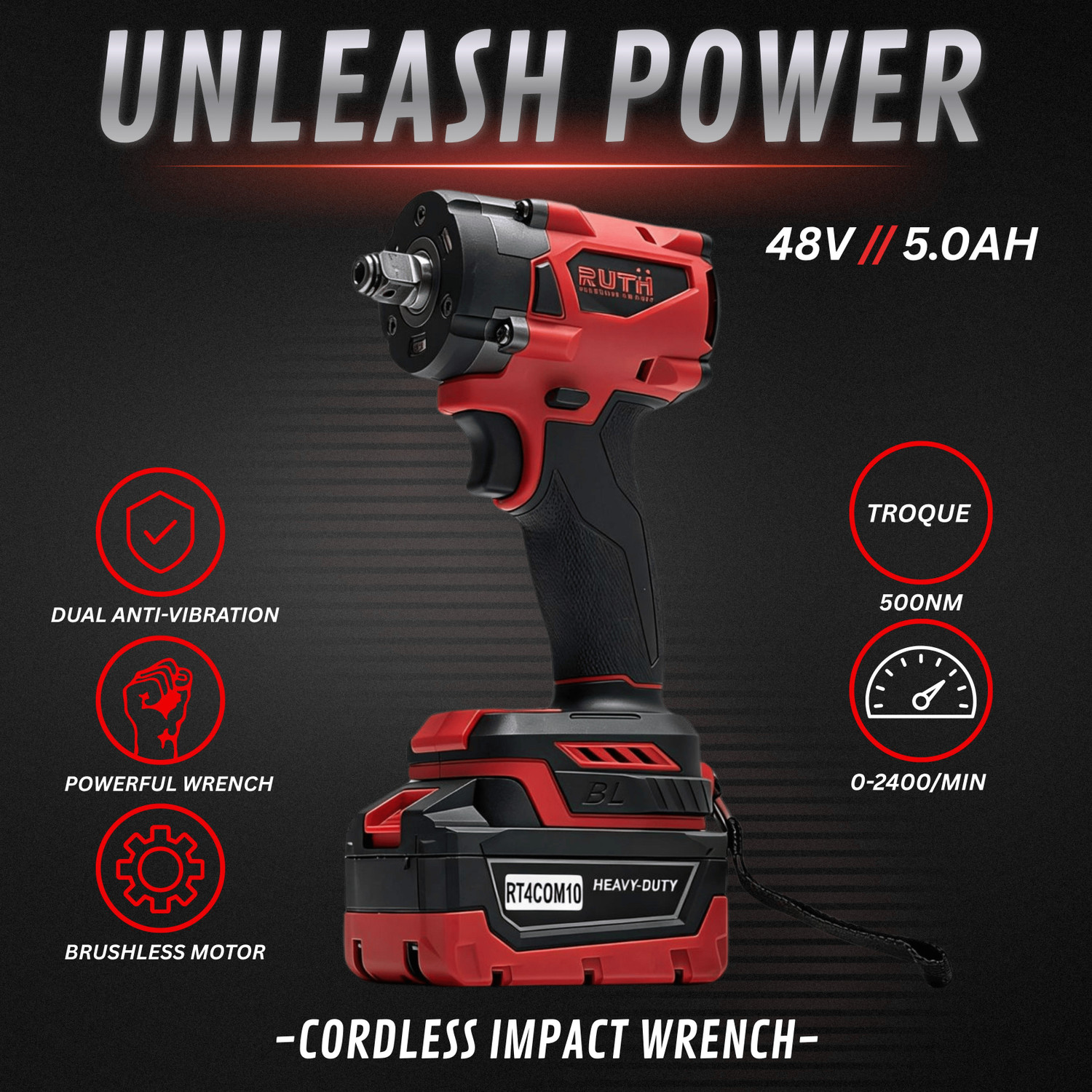 Image of Hakimi 4PCS CORDLESS COMBO KIT BL MOTOR IMPACT DRILL ANGLE GRINDER HAMMER DRILL 26MM Cordless Impact Wrench