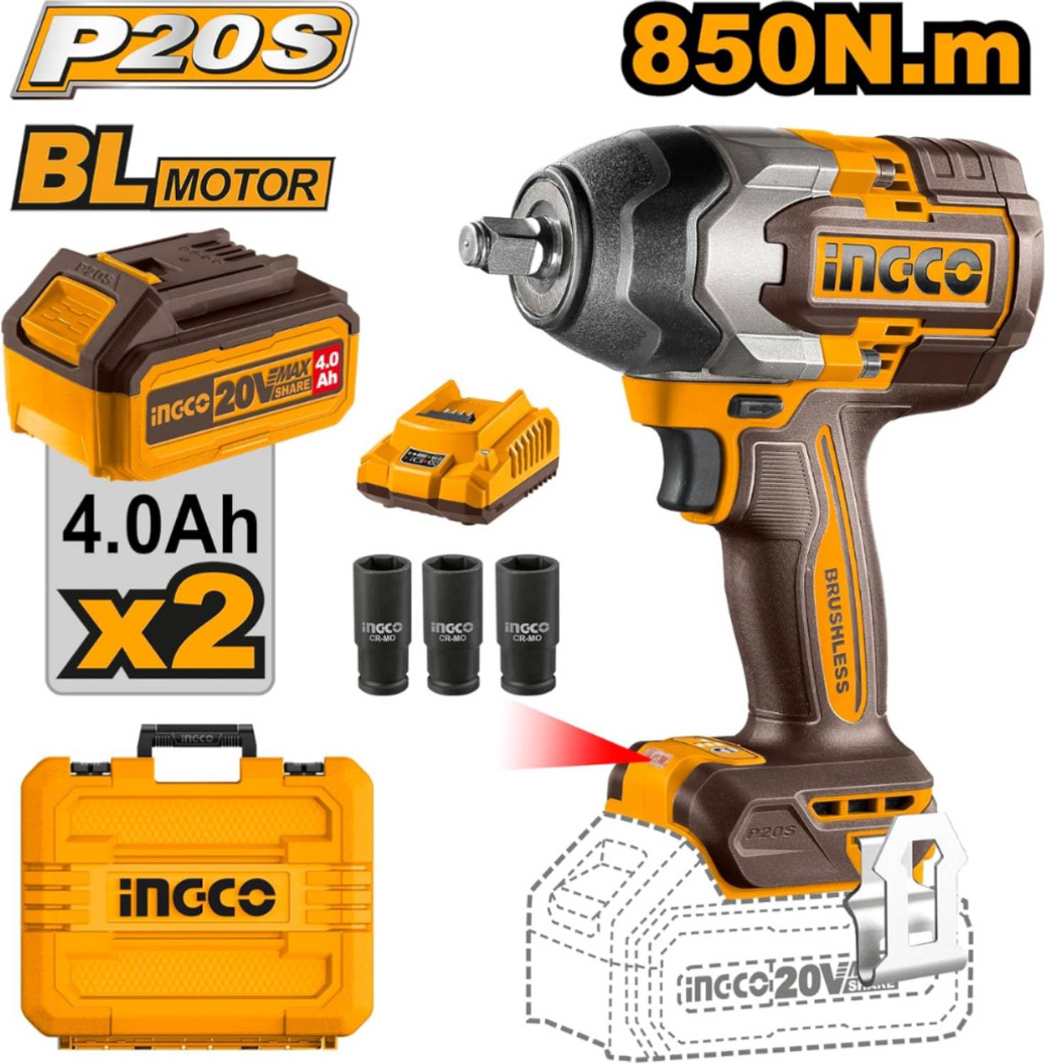 INGCO 20V CIWLI2085 1000NM Cordless Impact Wrench - Image 5