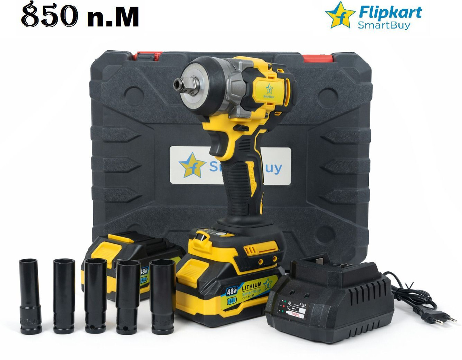 Image of Flipkart SmartBuy 850Nm Cordless Impact Wrench Machine | Auto Hammer Power Wrench Set Cordless Impact Wrench