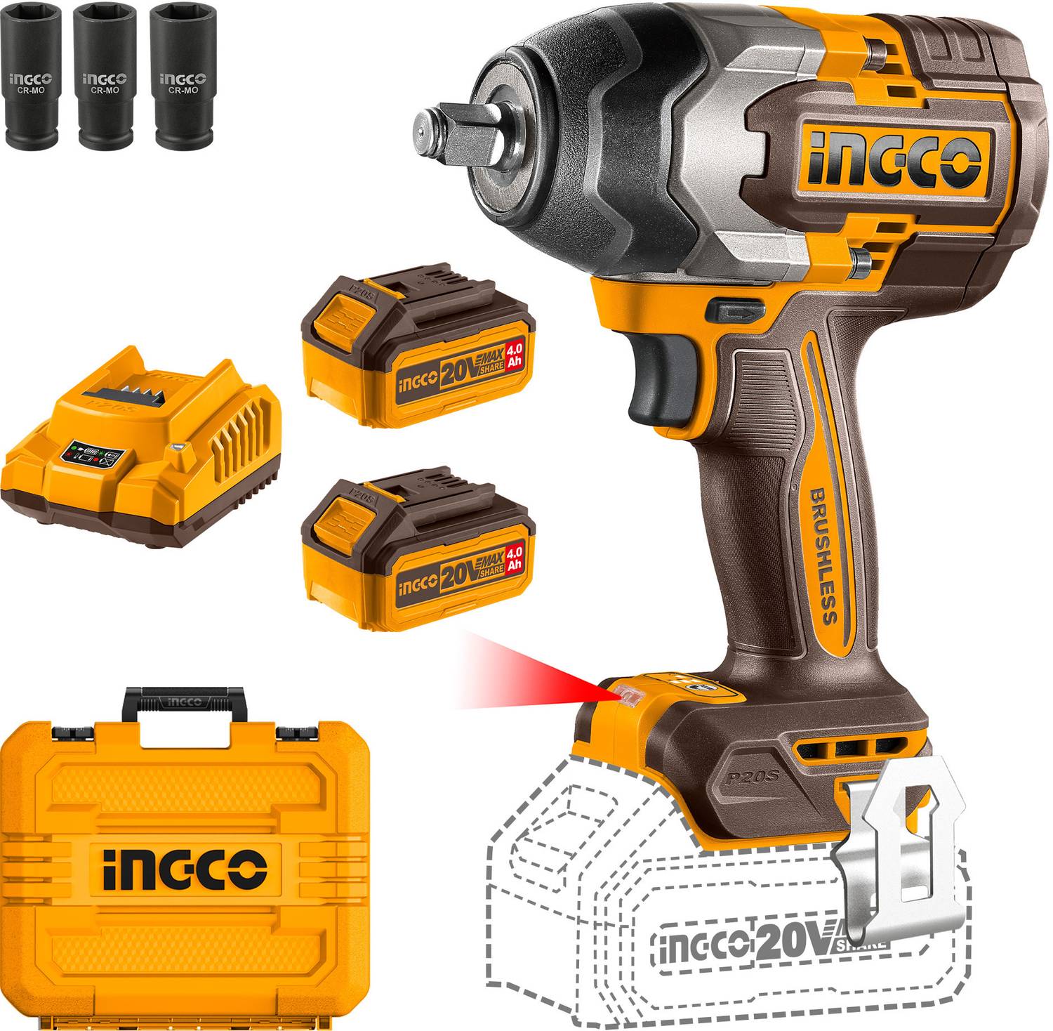 INGCO CIWLI2085 850Nm 3-Speed Cordless Impact Wrench - Image 1
