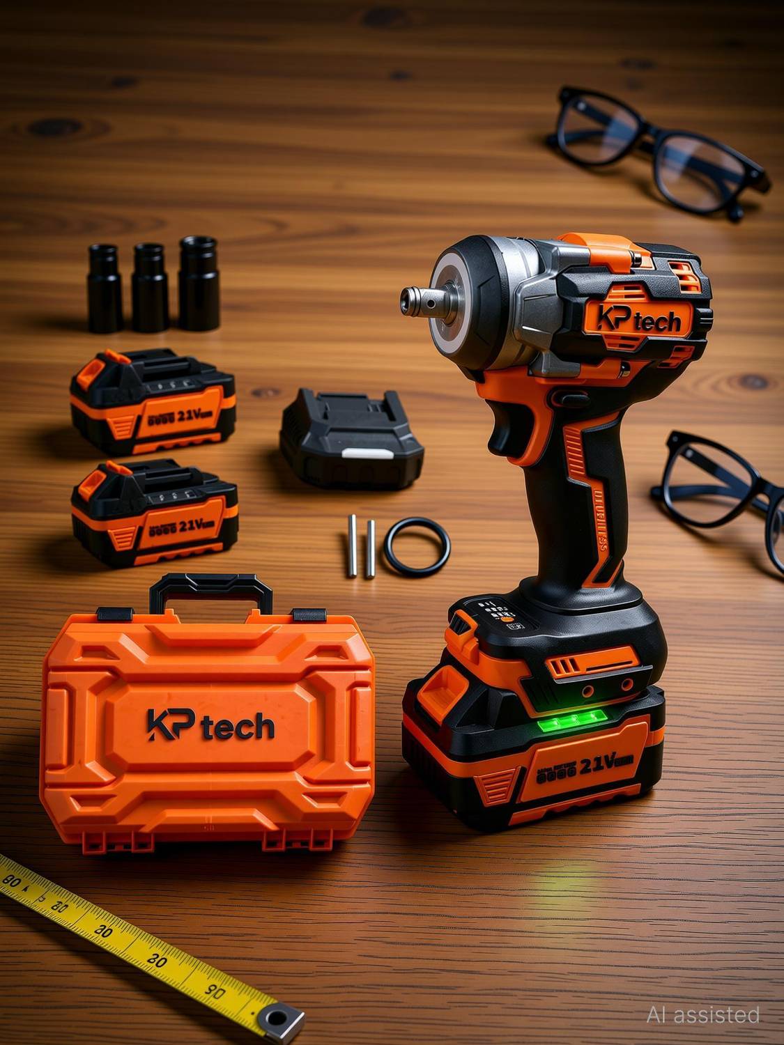 KP TECH Cordless Impact Wrench 600Nm 21V 2×3.0Ah Battery