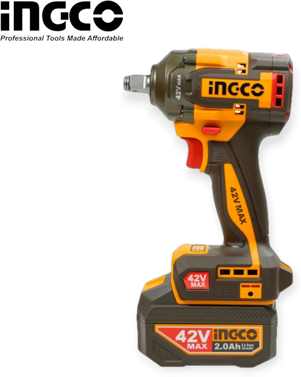 Image of INGCO 42V Brushless Cordless Impact Wrench 460Nm with 1 Battery and Charger Cordless Impact Wrench