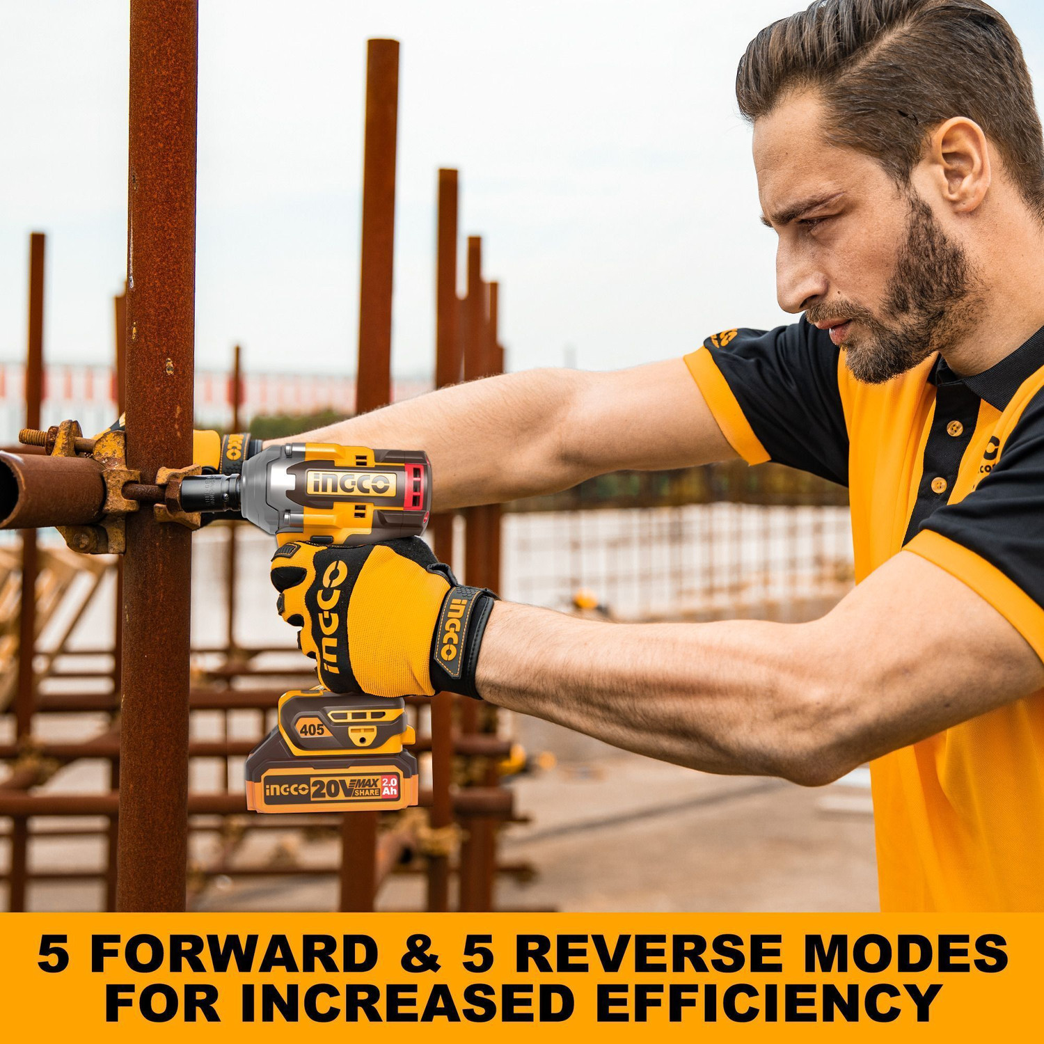 Image of INGCO 20V Cordless Impact Wrench 405Nm + Work Lamp | Complete Accessory Set | Cordless Impact Wrench
