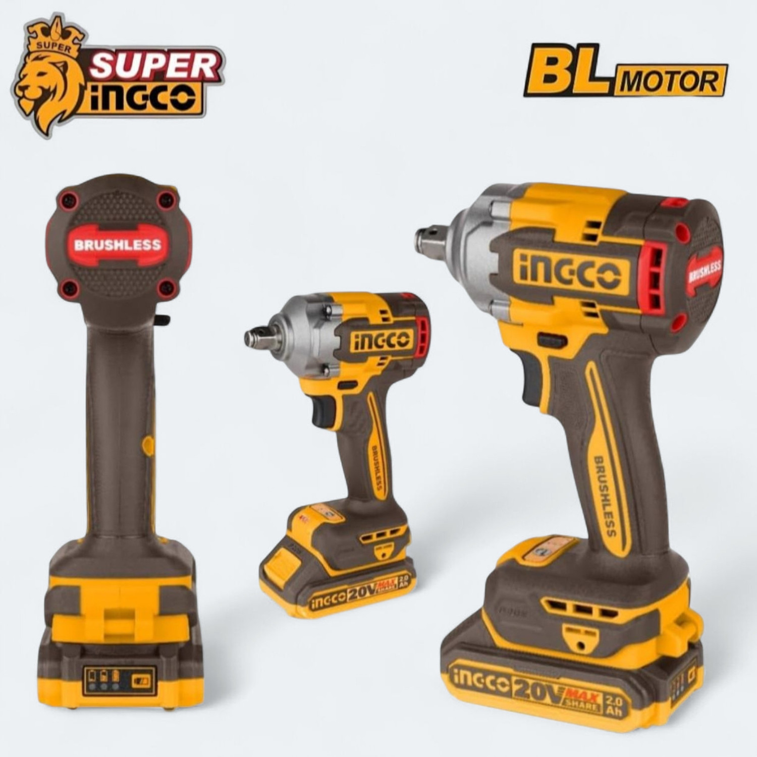 Image of INGCO 20V Cordless BL Impact Wrench 405Nm with 2.0Ah Batteries, Combo COSLI23098 Cordless Impact Wrench