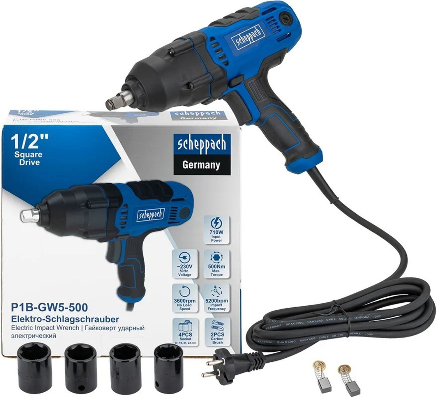 Image of scheppach Scheppach Corded Electric Impact Wrench 710W - Heavy Duty Impact Gun Corded Impact Wrench