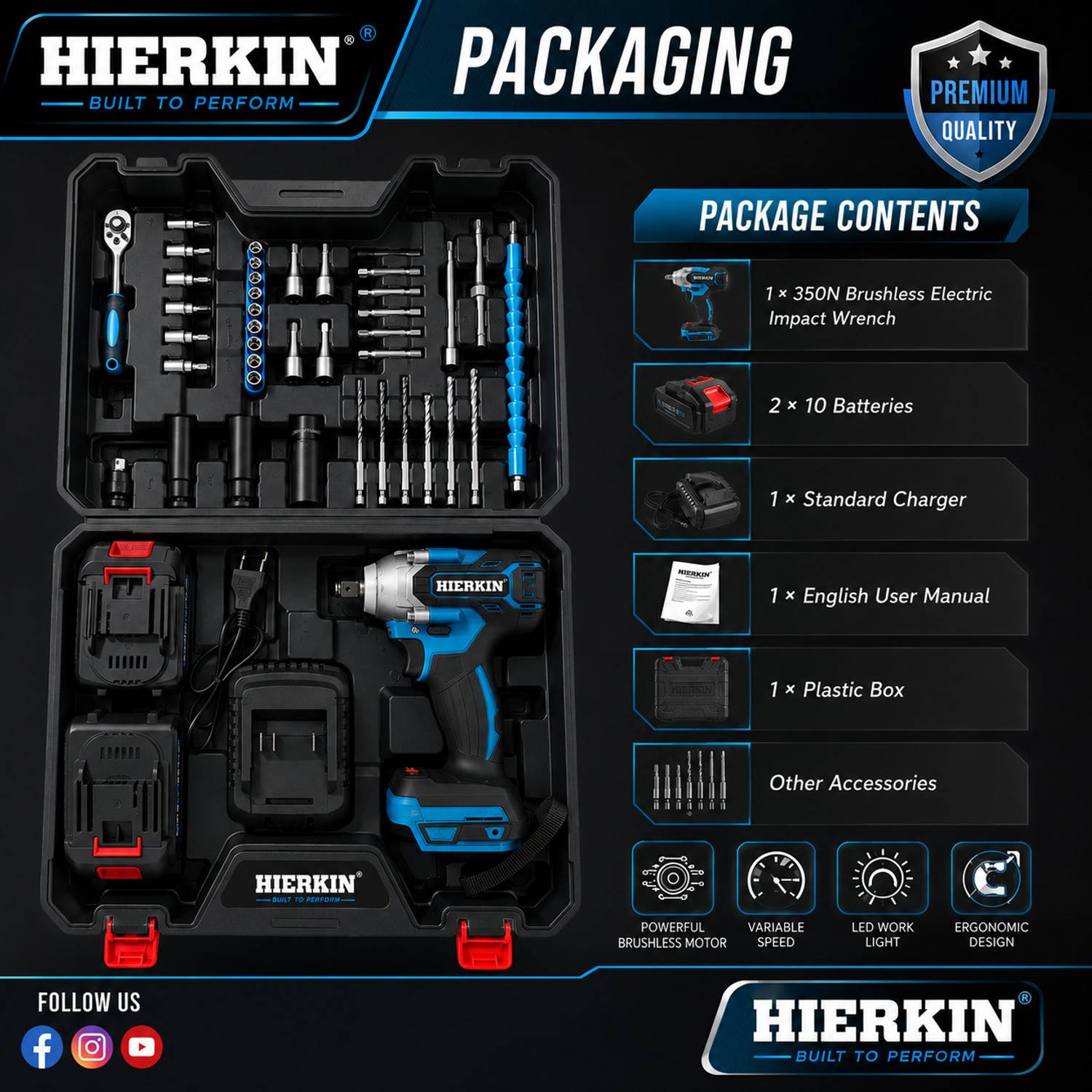 HIERKIN 21V Brushless Cordless Impact Wrench Kit - Image 3
