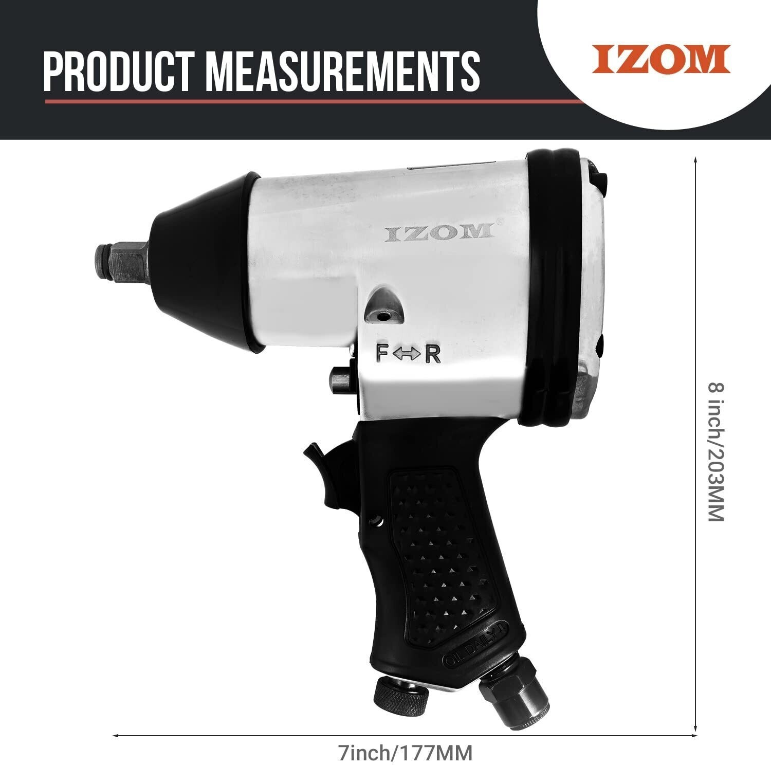 Image of IZOM 250 ft-lbs Air Powered 340NM Torque 7000 RPM 90 PSI for Tire Changing & Workshop Pneumatic Impact Wrench