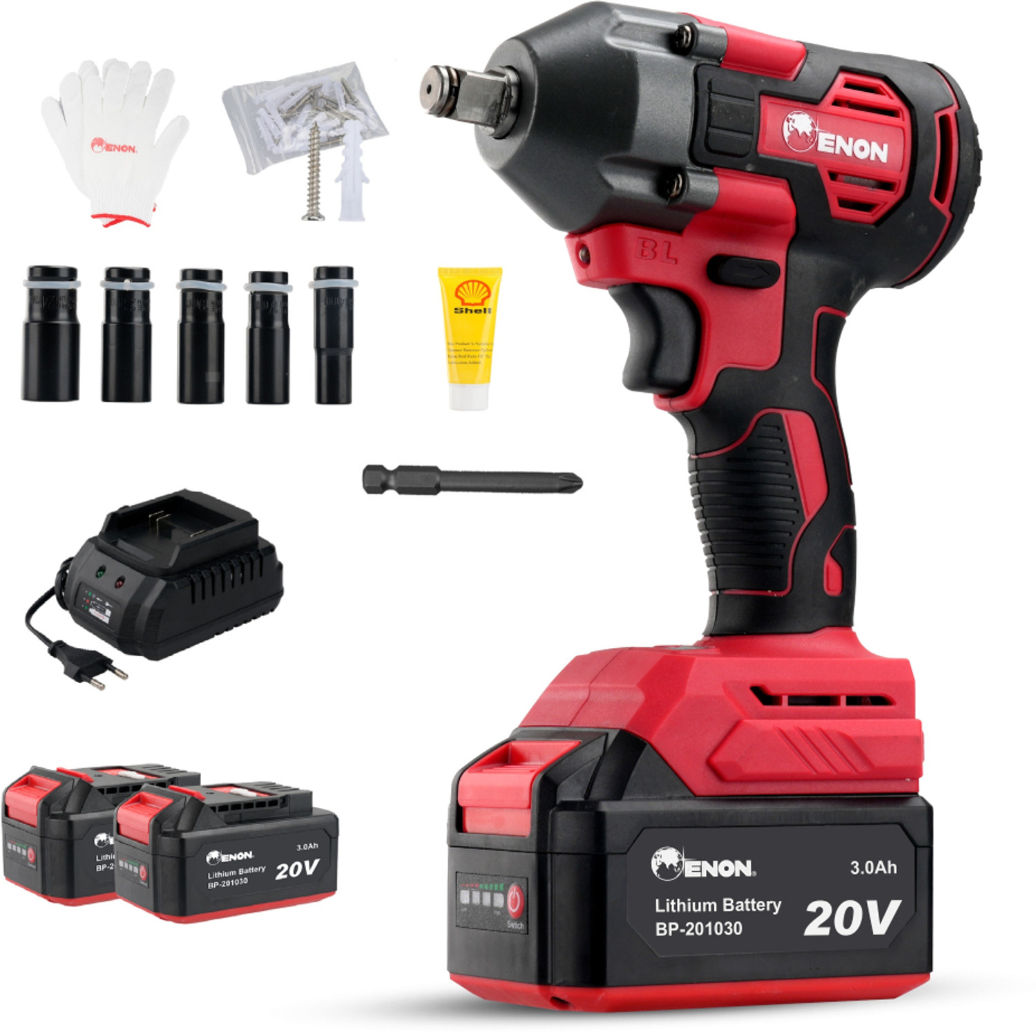 Image of Enon XE-BL2032 20V Cordless Impact Wrench, 410Nm Torque, Powerful Motor, 2 Batteries Cordless Impact Wrench