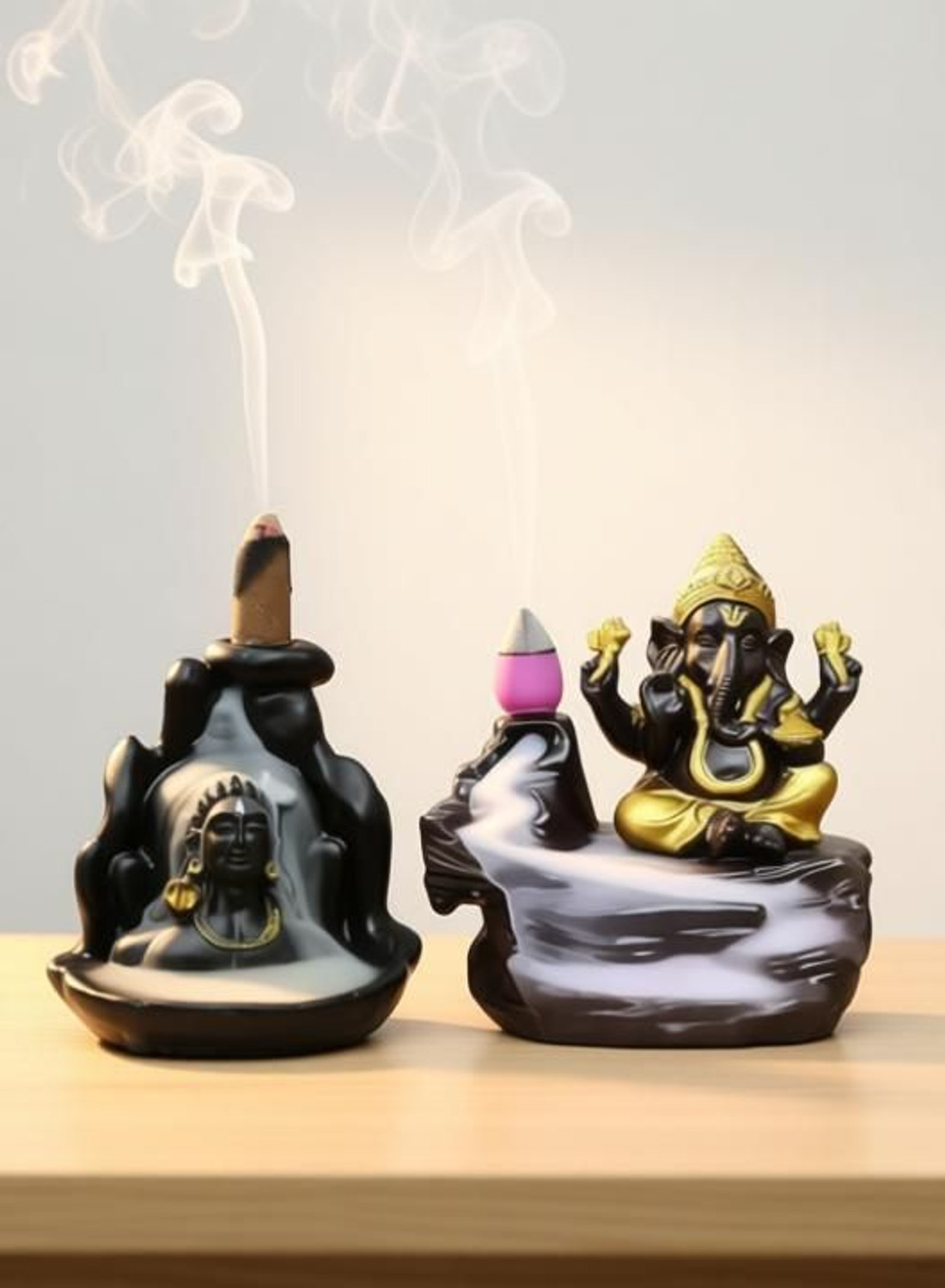 Image of Shree Shyam Traders Adiyogi and Ganesha combo with 50 pcs fragrance cones Polyresin Incense Holder
