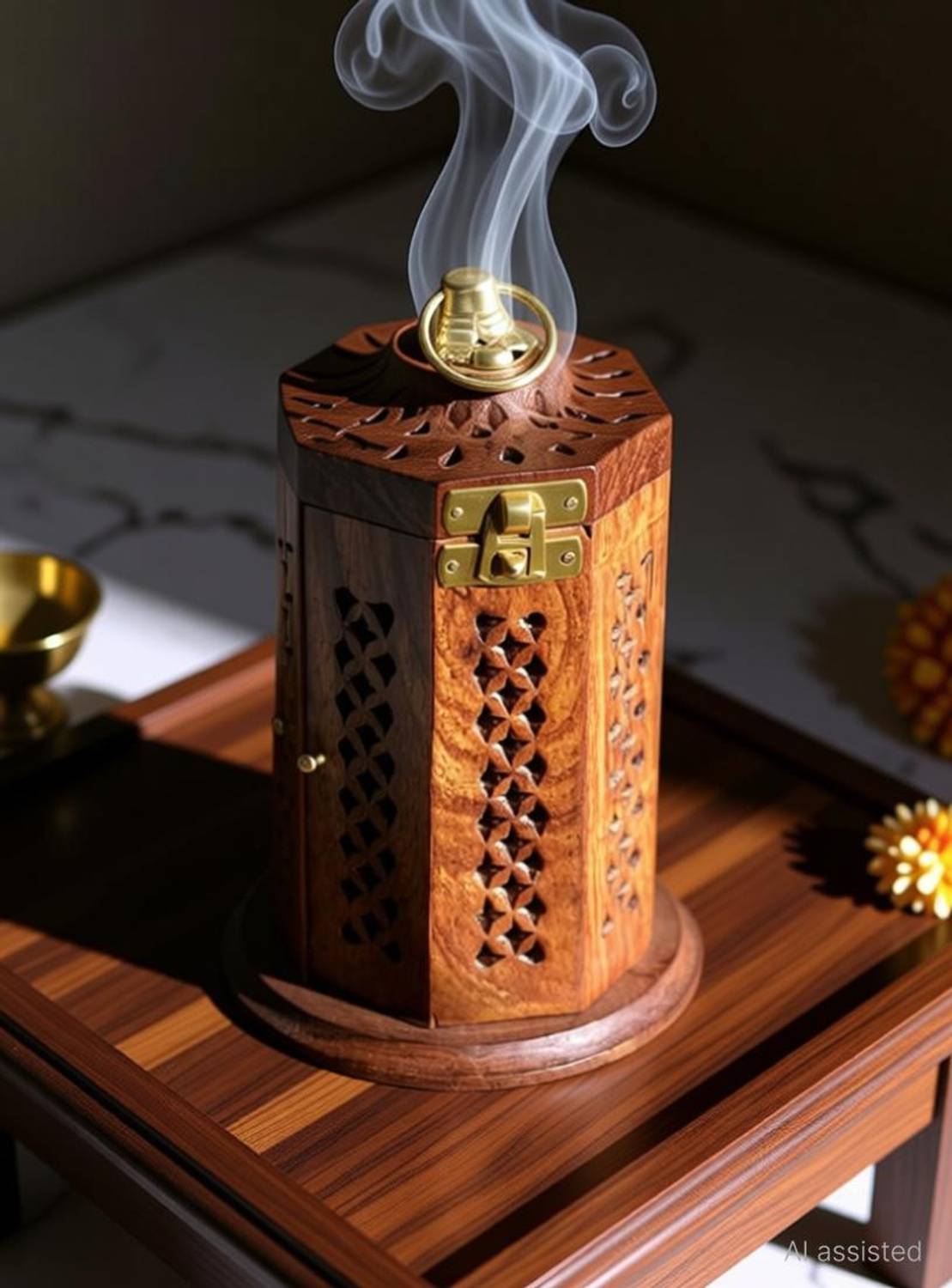 Adishakti Sheesham wood Lamp Shape Dhoop Batti Stand/Incense Holder Wooden (Brown) Wooden Incense Holder