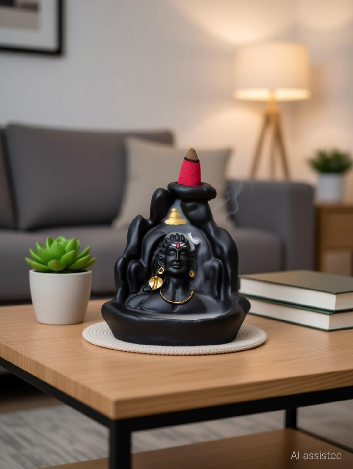 Image of Shree shyam Ltd Lord Adiyogi Shiva Idol Statue Pack of 1 With Free60 Cone Polyresin Incense Holder (Black)