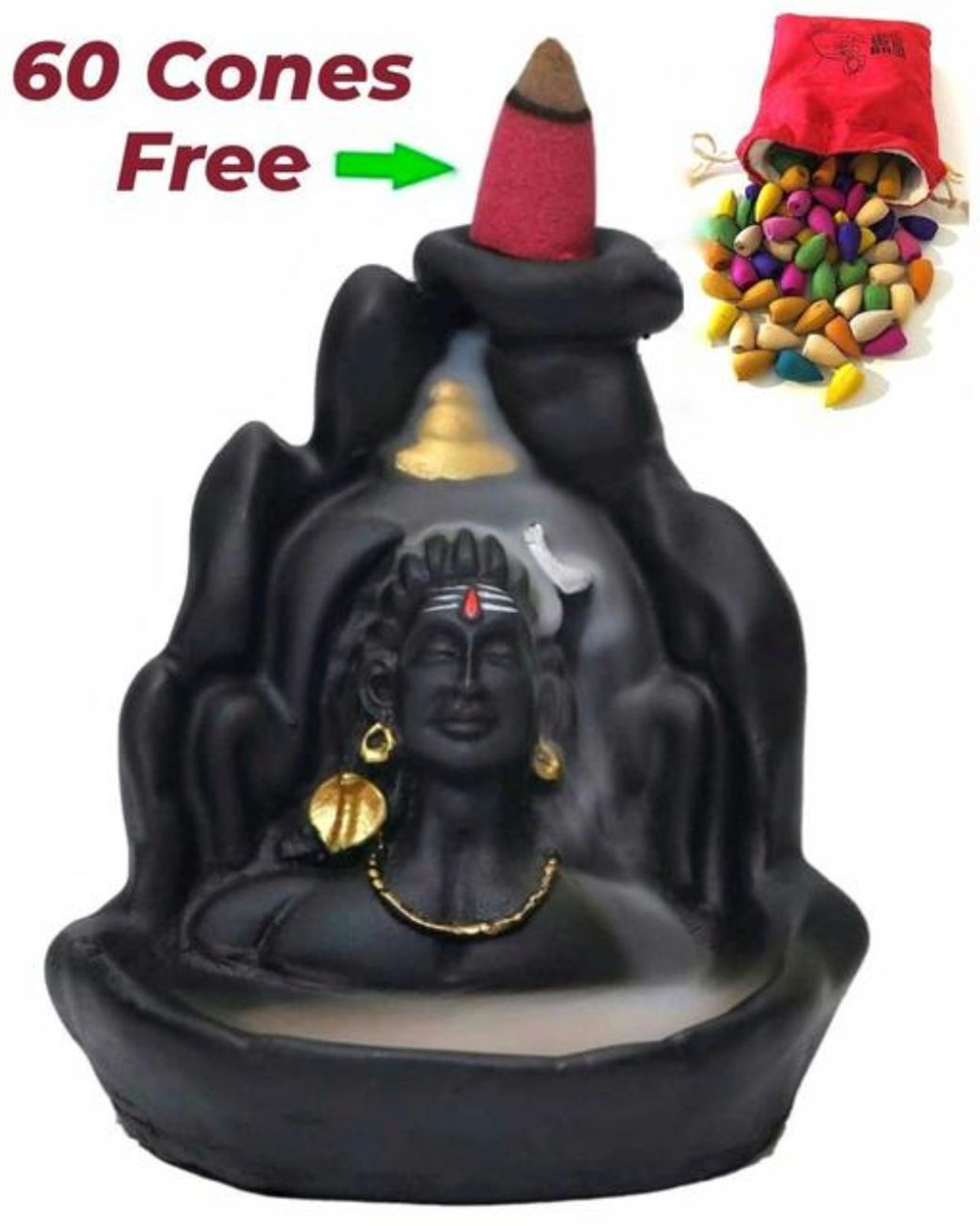 Image of Shree shyam Ltd Lord Adiyogi Shiva Idol Statue Pack of 1 With Free60 Cone Polyresin Incense Holder (Black)
