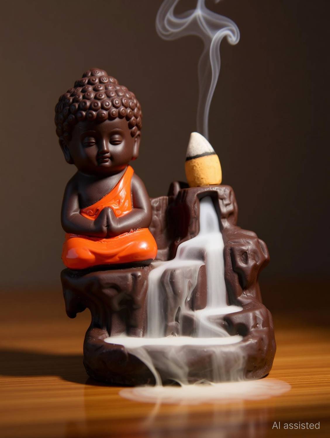 BG Bazzar gali Meditating Monk Buddha Smoke Cone Incense With 10 Backflow Scented Cones Ceramic Incense Holder
