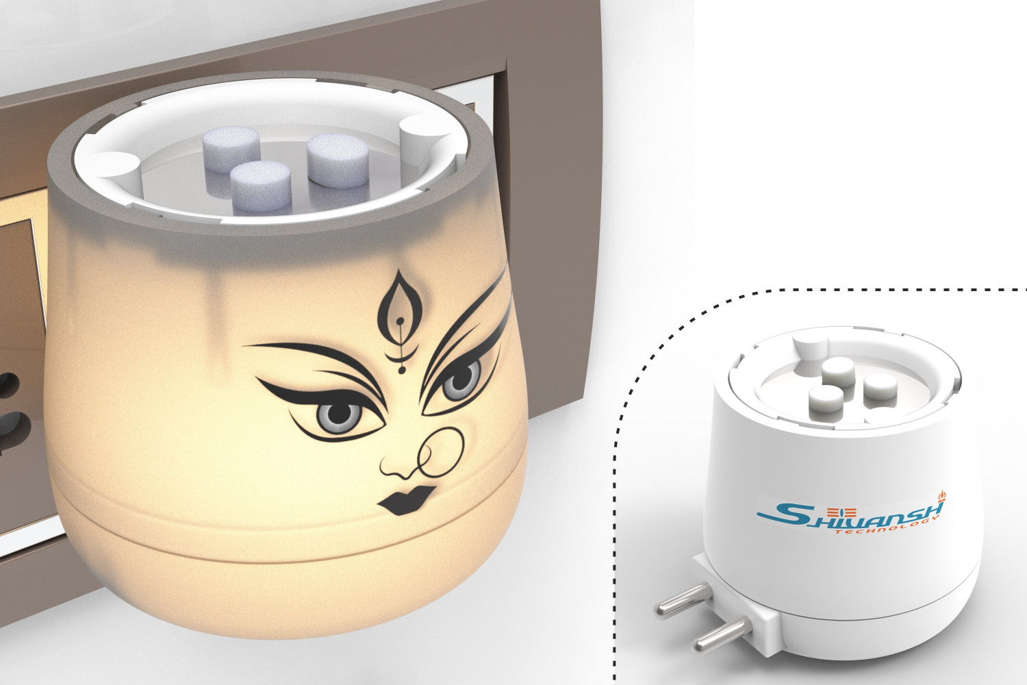 Image of Shivansh Technology Electric Kapoor Dani | Camphor Burner & Diffuser with Night Lamp (Aadhyashakti) Plastic Incense Holder