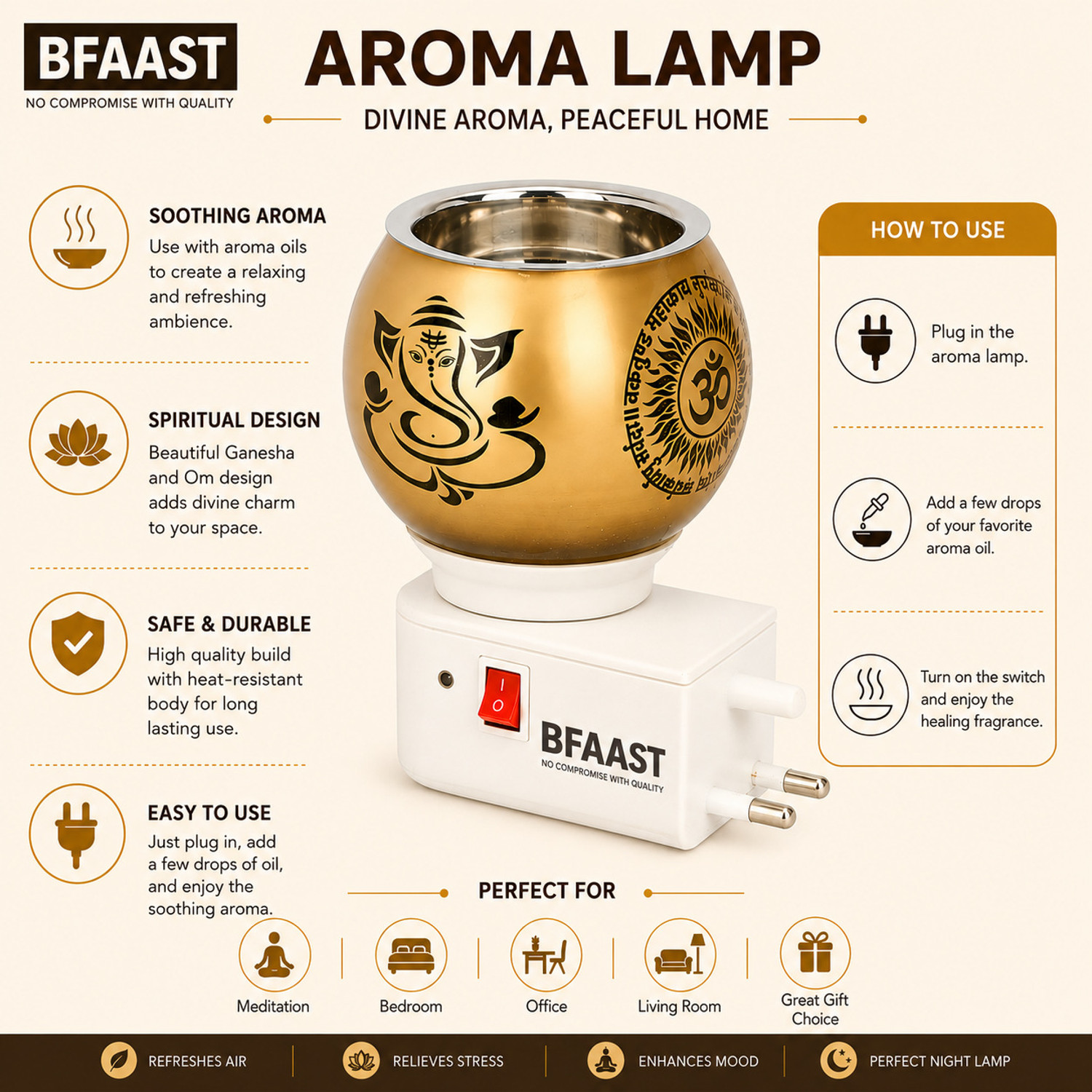 Image of BFAAST 2 in 1 Electric Kapoor Dani Aroma Diffuser Night Lamp for Home Pooja Room Glass Incense Holder