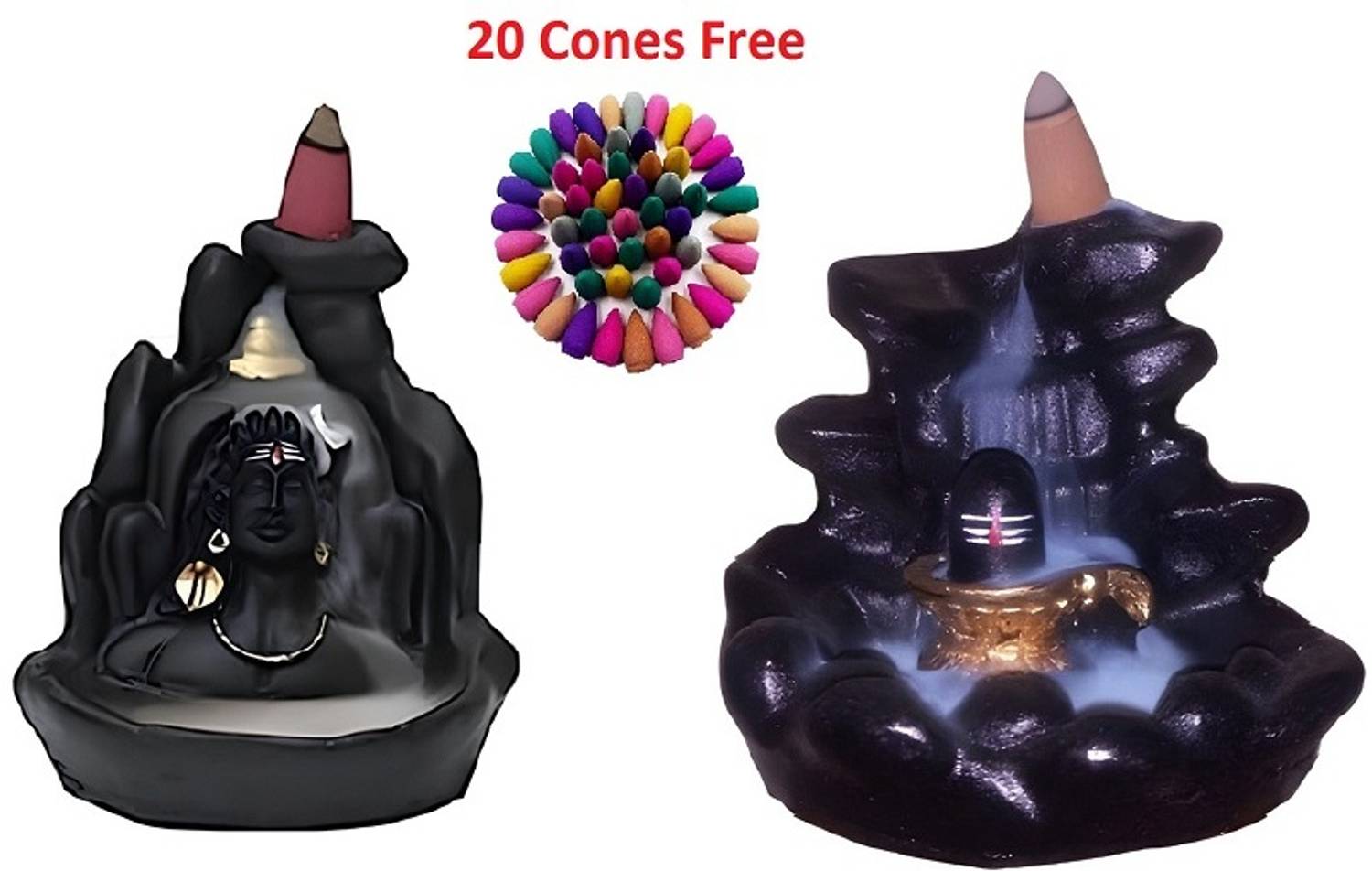 Ananya Trading Adiyogi Shiva & Shivling Smoke Backflow Fountain Combo With Free 20pcs Cones Decorative Showpiece - 10 cm