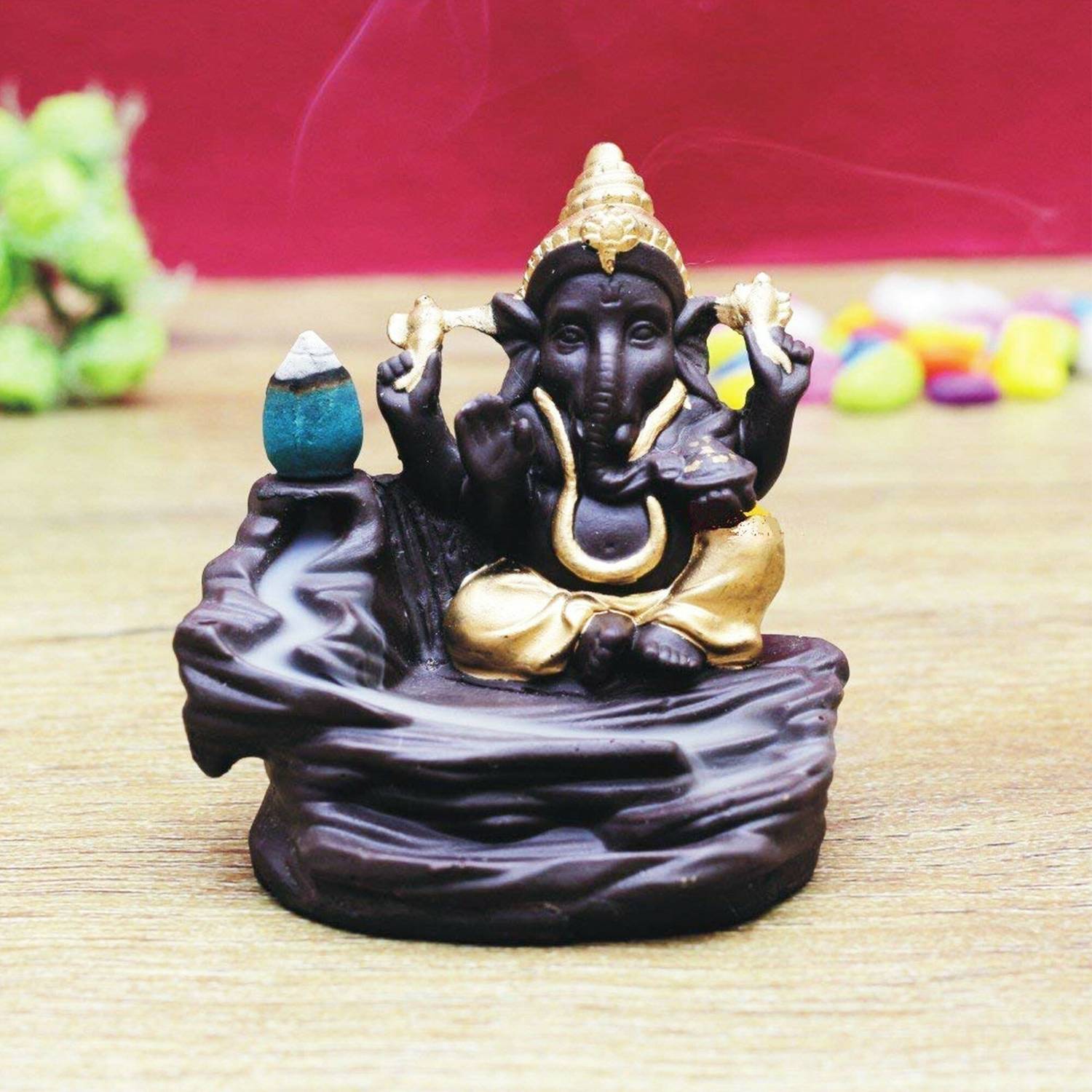 BECKON VENTURE Handicrafted Smoke Ganesha Water Fountain Backflow incense burner with 10 Smoke Backflow Incense Cone in Incense Sticks for home Smoke ganesh in Religious Idols|smoke fountain| smoke ganesha |Lord Ganesha Idols for home decor|table decoration items|Ganesha Statue|statue for car|statue of gods|statue for home|Ganesha idol for gifts, home & Showpiece & Figurnies|ganesh Murti| ganeshjimurti |handicraftitems|decorativeitems|Showpiece gift sets| Showpiece & Figurnies|Showpieces in home| Polyresin Incense Holder