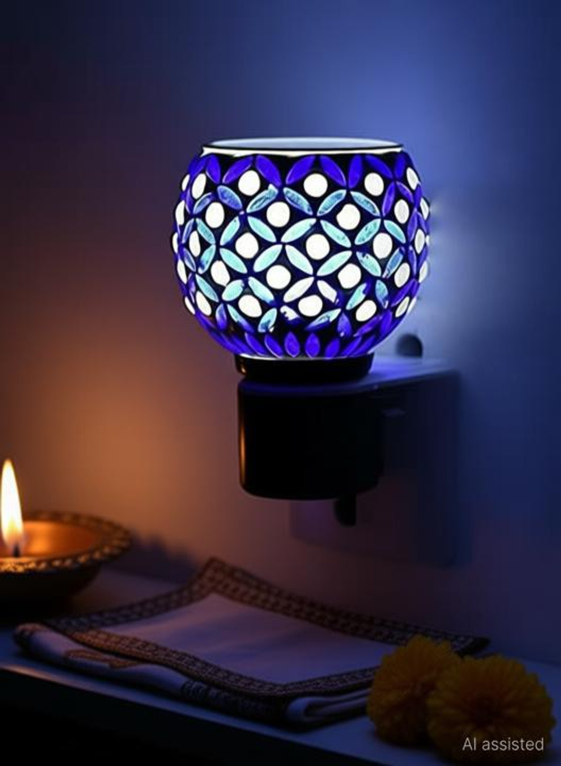 Image of DRAMIQ Beautiful Ceramic Aroma Diffuser /Kapoor Dani Cum Night Lamp(KE-53) Glass Incense Holder