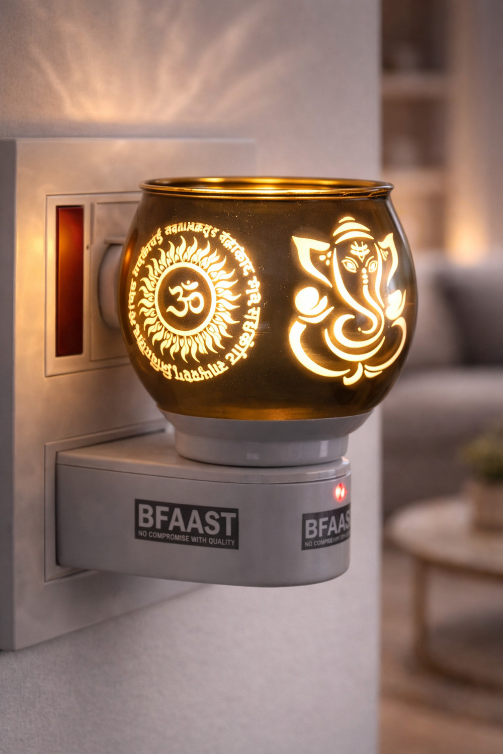 Image of BFAAST 2 in 1 Electric Kapoor Dani Aroma Diffuser Night Lamp for Home Pooja Room Glass Incense Holder