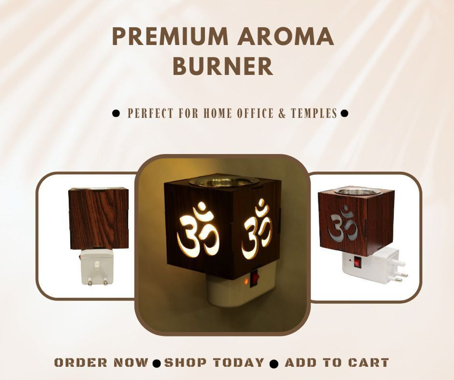 Image of BLAKTEC Wooden Aroma Kapoor Dani | Incense Holder for Peaceful Ambience - OM DESIGN Wooden, Plastic Incense Holder