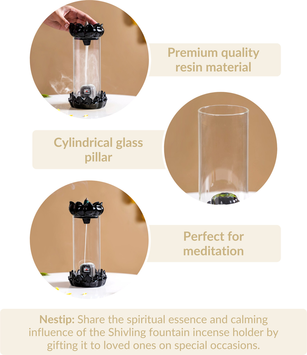 Image of Nestasia Polyresin, Glass Incense Holder