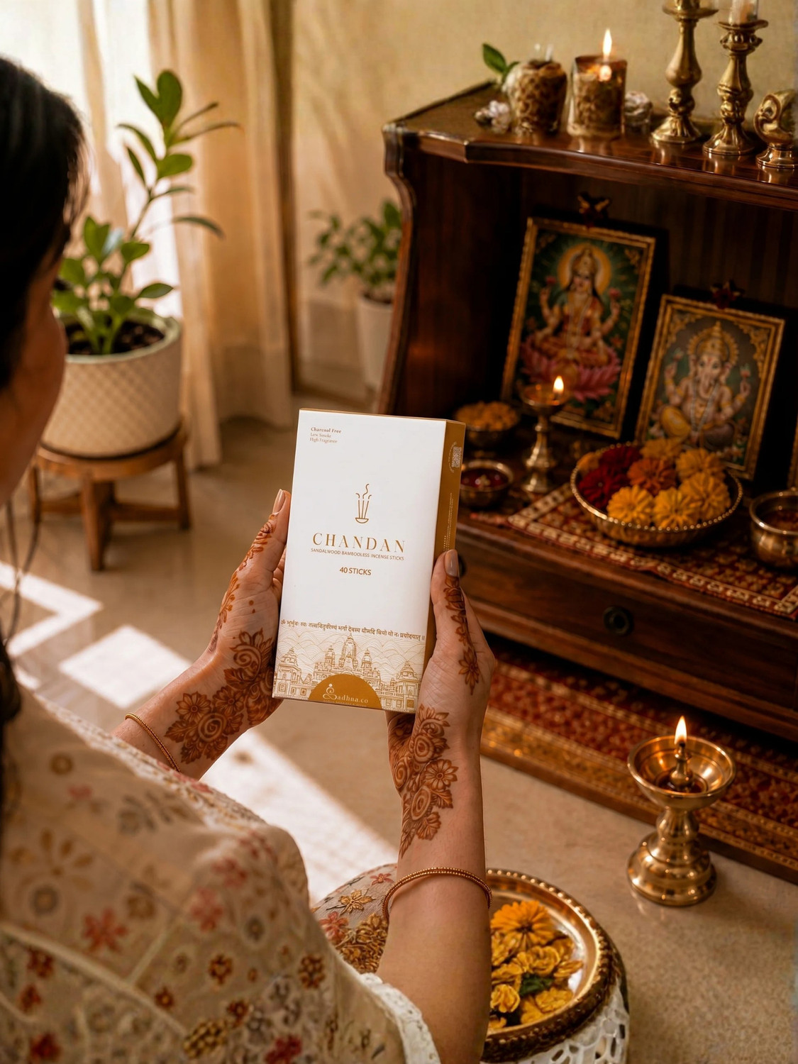 Image of Sadhna.co Chandan Agarbatti Bambooless Incense Sticks 40 | Dhoop Stick Pooja Chandan