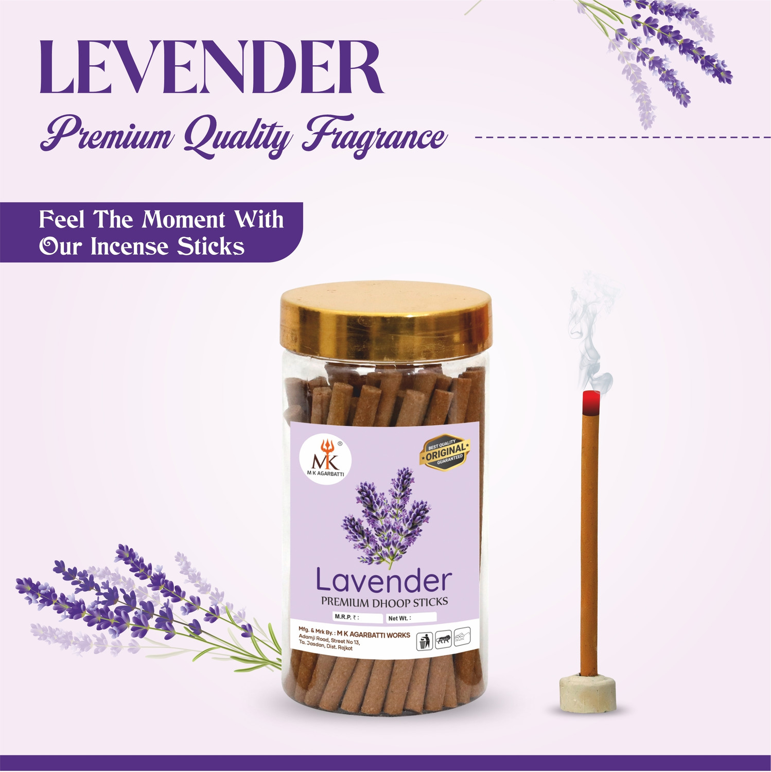 Image of MkAgarbatti DHOOP STICKS AGARBATTI INCENSE STICKS COMBO PACK OF 6 GULAB, MOGRA, CHANDAN, LAVENDER, PONDS, TULSI
