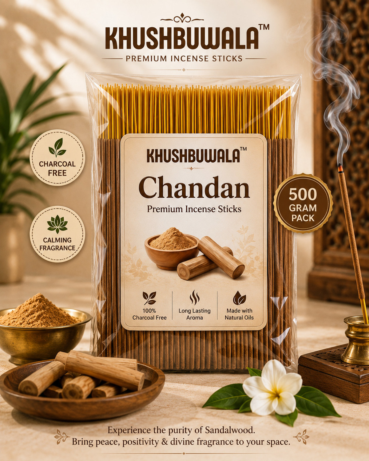 Image of Khushbuwala Chandan Premium Incense Sticks 500g Chandan