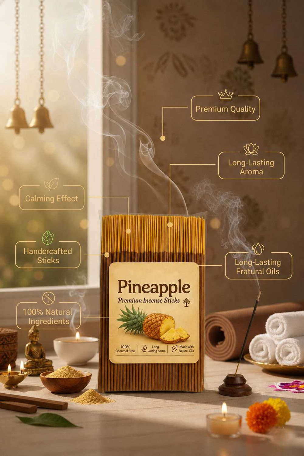 Image of GODSUN Chandan,Mogra,Rose,Pineapple (5x100) 500gm. 4 Different fragrances Incense Stick 4 Different fragrances