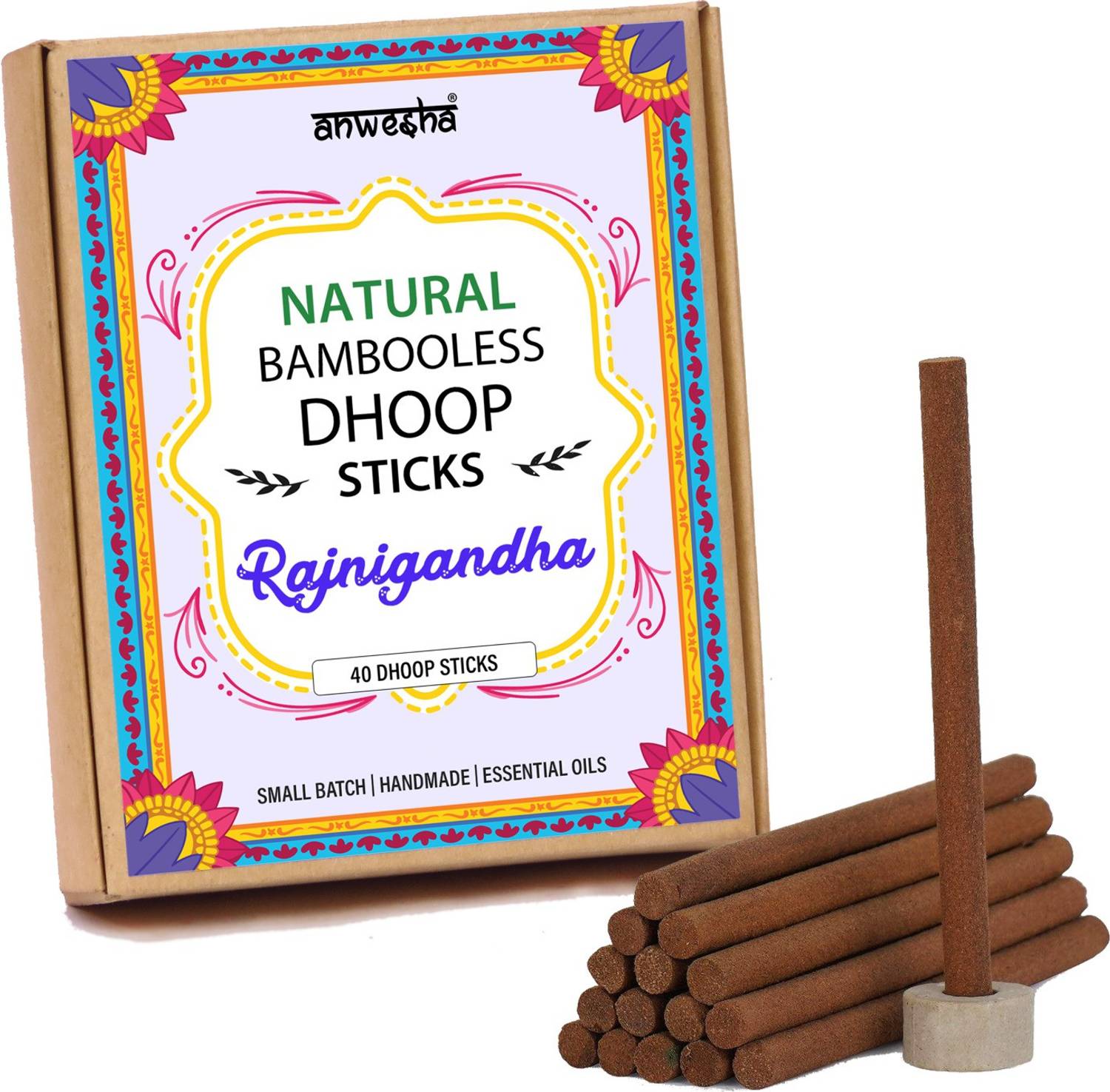 Anwesha Rajnigandha Premium Bambooless Dhoop Sticks 40 Scented Incense sticks 100 Grams Rajnigandha